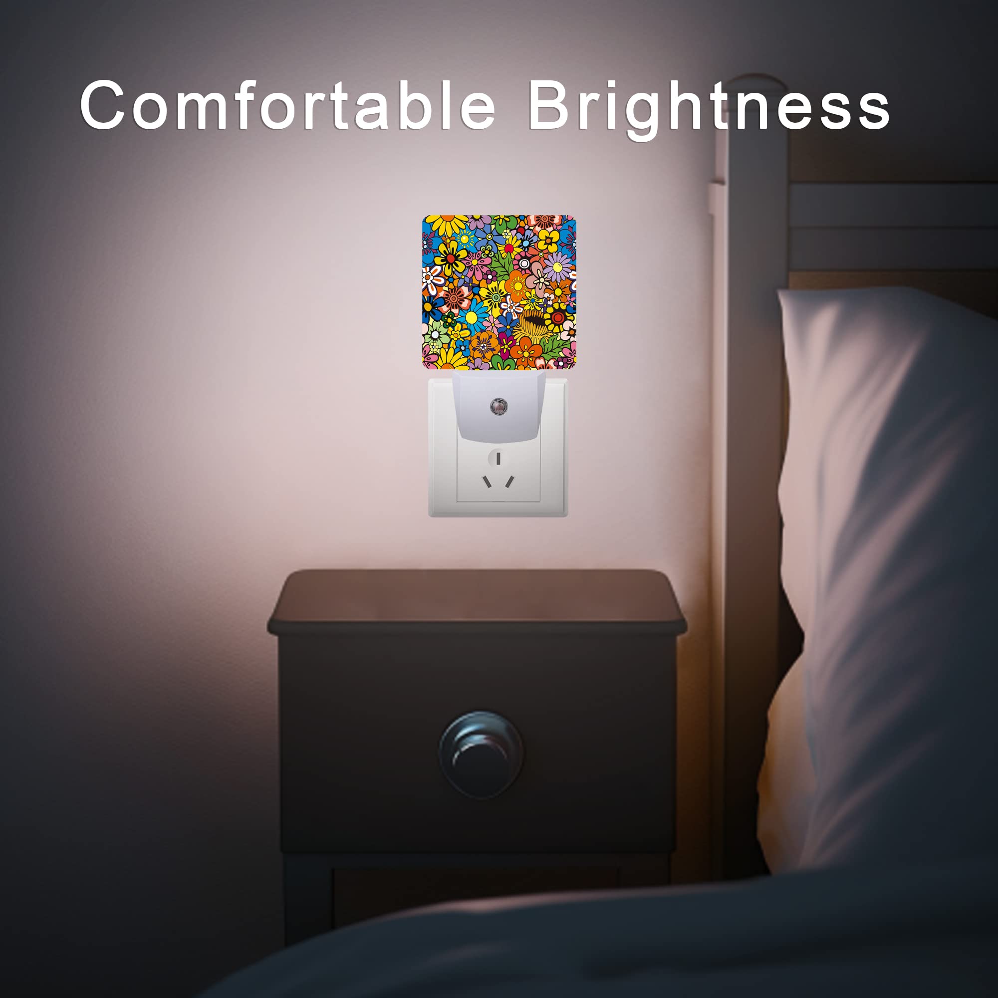 Hippie Flower Night Light Plug in Wall - 0.5W LED Sleep-Friendly Nightlight with Dusk to Dawn Sensor for Kids Boys Girls - Perfect for Bedroom, Nursery, Hallway, Stairway & Home Decor