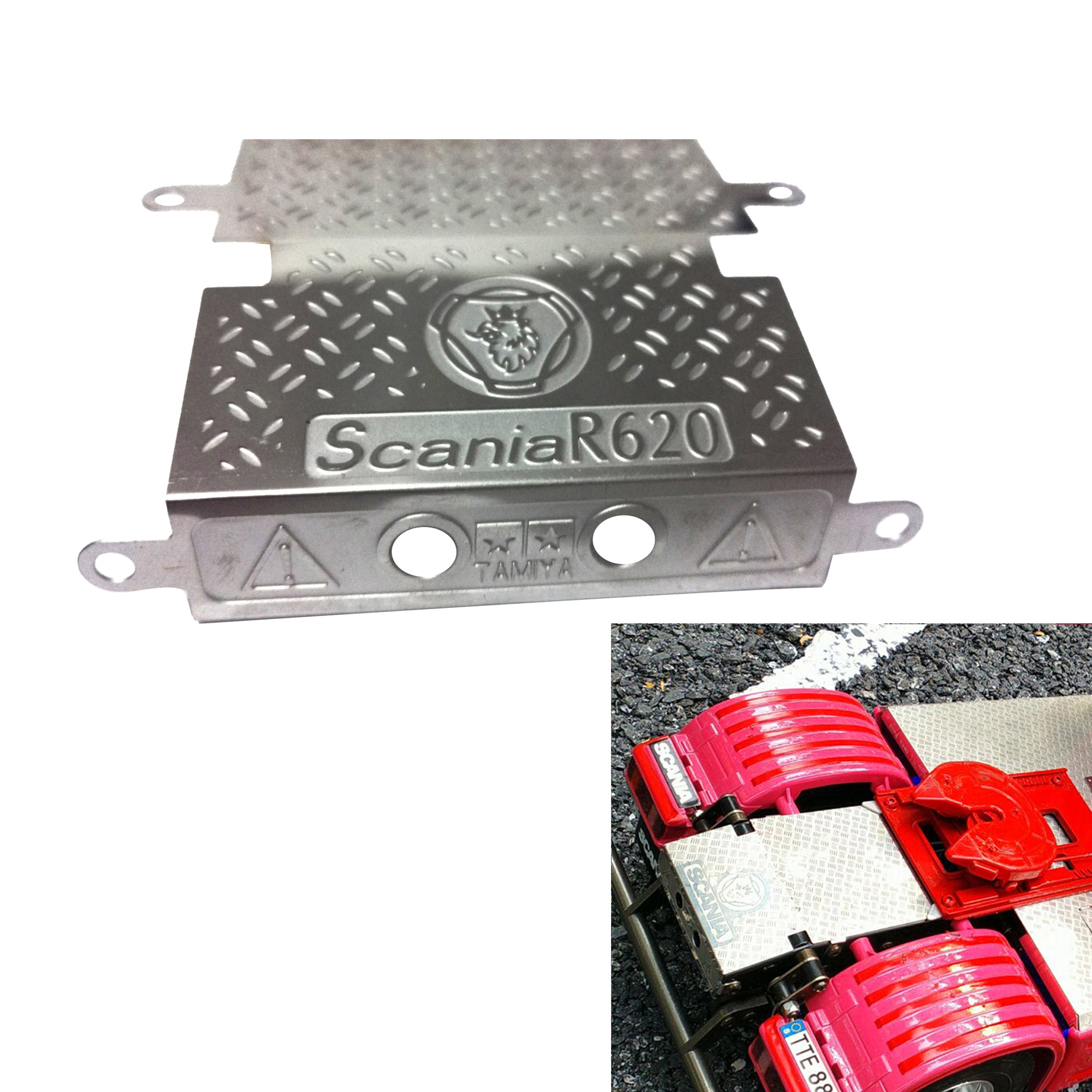 1/14 Scale Metal Anti-Skid Plate for TAMIYA RC Tractor R470 R620 Truck Models - Universal Upgrade Part for Custom RC Cars - Perfect for Off-Road Racing & Heavy-Duty Simulation