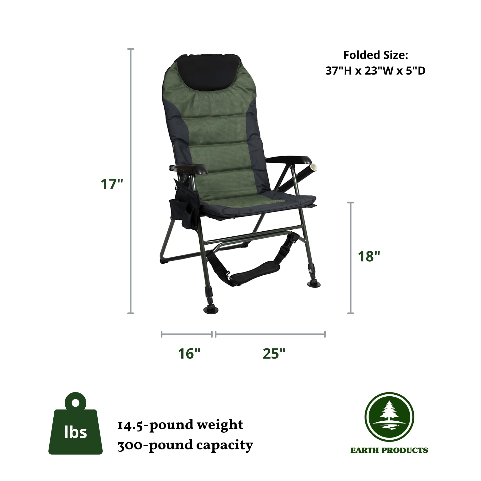 Premium Folding Fishing Chair with Reclining Backrest & Adjustable Legs - Ultra Comfortable Portable Outdoor Chair for Camping, Picnics, Beach, Sporting Events, Tailgating - Perfect for Relaxing by the Lake or Backyard BBQs