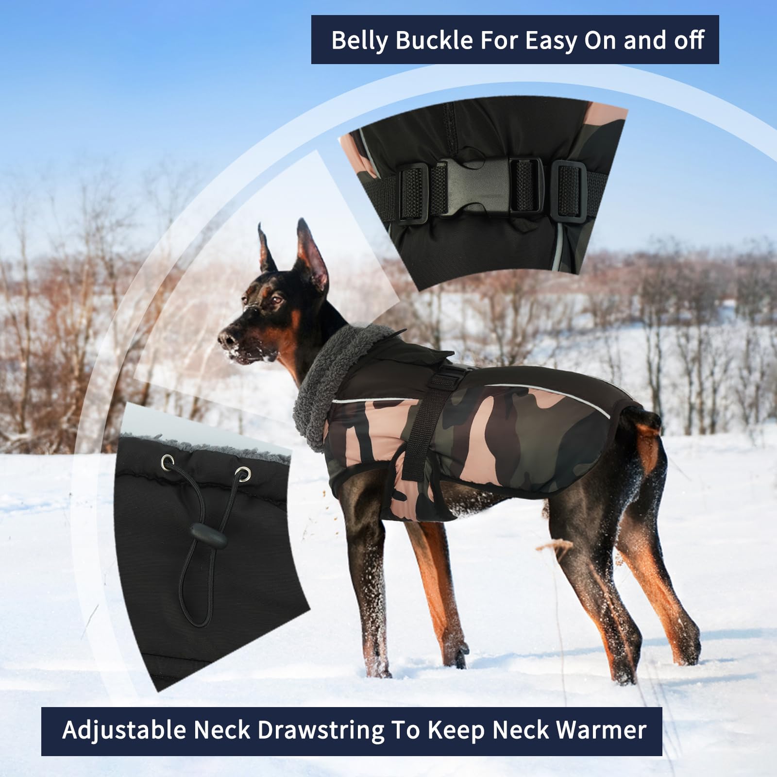 IECOii Reflective Adjustable Fleece Dog Jacket - Extra Warm Winter Coat with Buckle & Turtleneck for Small, Medium, Large Dogs - Green Camo - Perfect for Cold Weather Walks & Outdoor Adventures