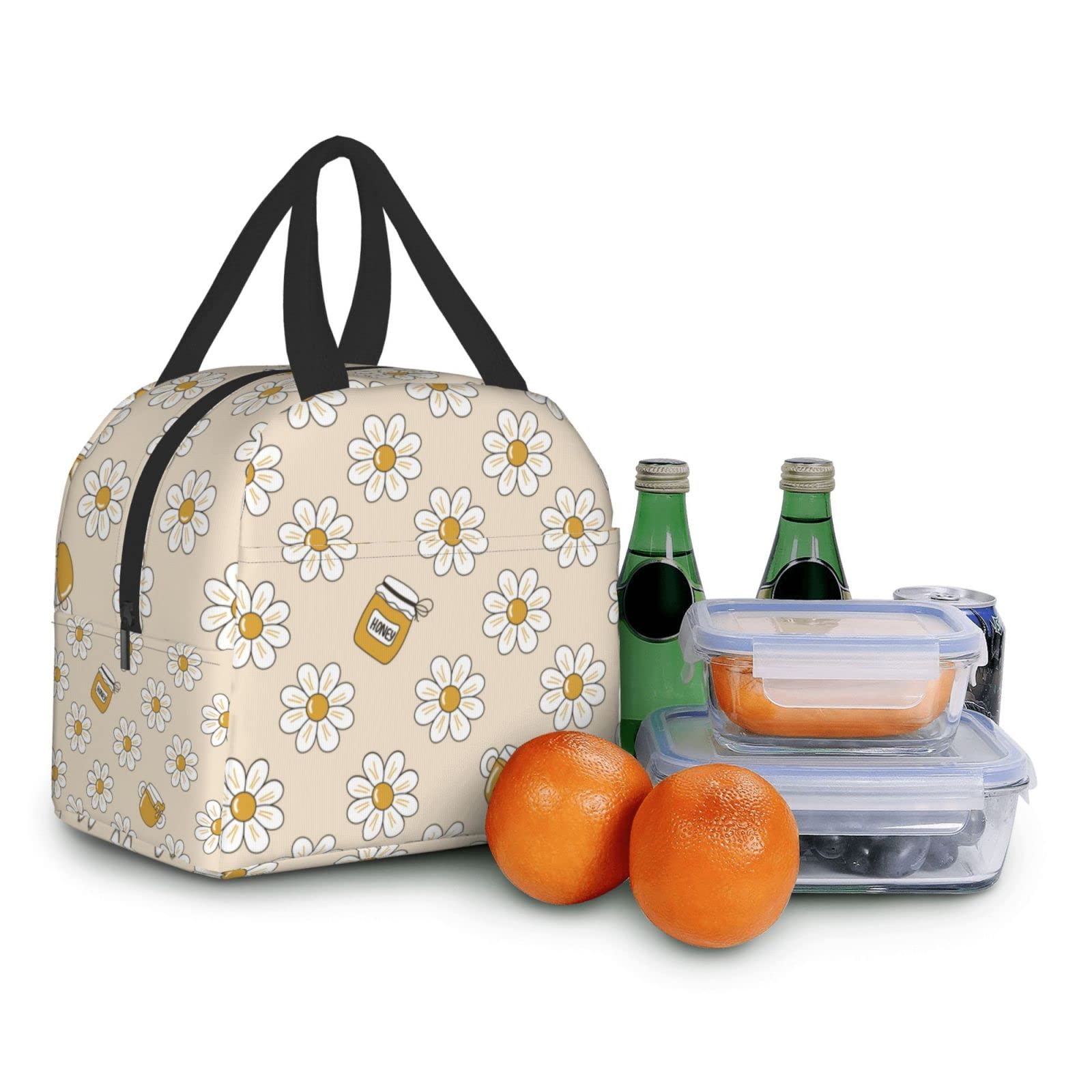 **Insulated Lunch Bag with Cute Daisy Print - Reusable & Leak-Proof Lunch Box for Work, School, Travel & Picnic - Portable Meal Container for Men & Women**    *(Perfect for office meals, school lunches, outdoor picnics, and travel snacks!)*