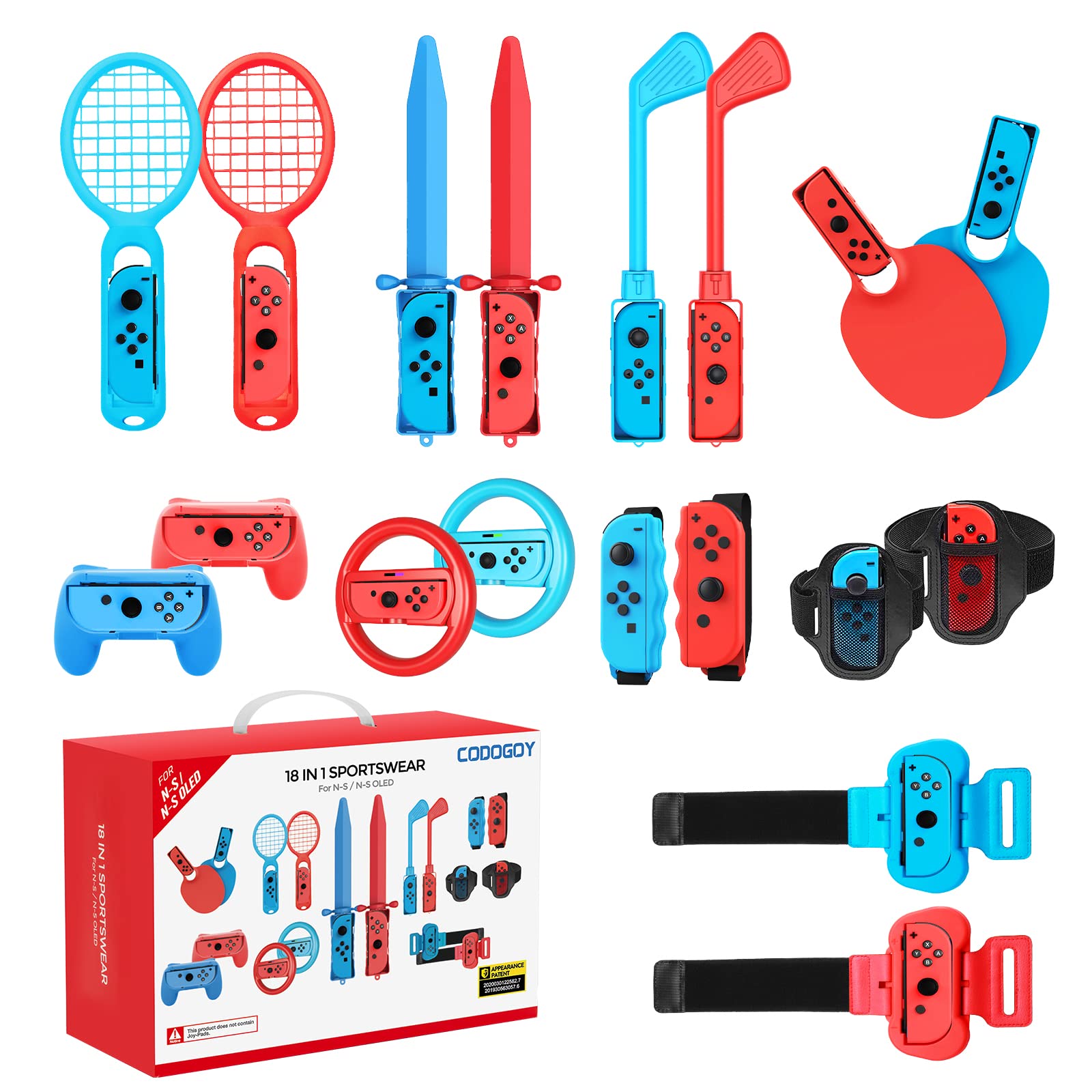 CODOGOY 18-in-1 Nintendo Switch Sports Accessories Bundle - Compatible with Switch & Switch OLED for Multiplayer Sports Games | Perfect for Family Game Nights & Party Entertainment