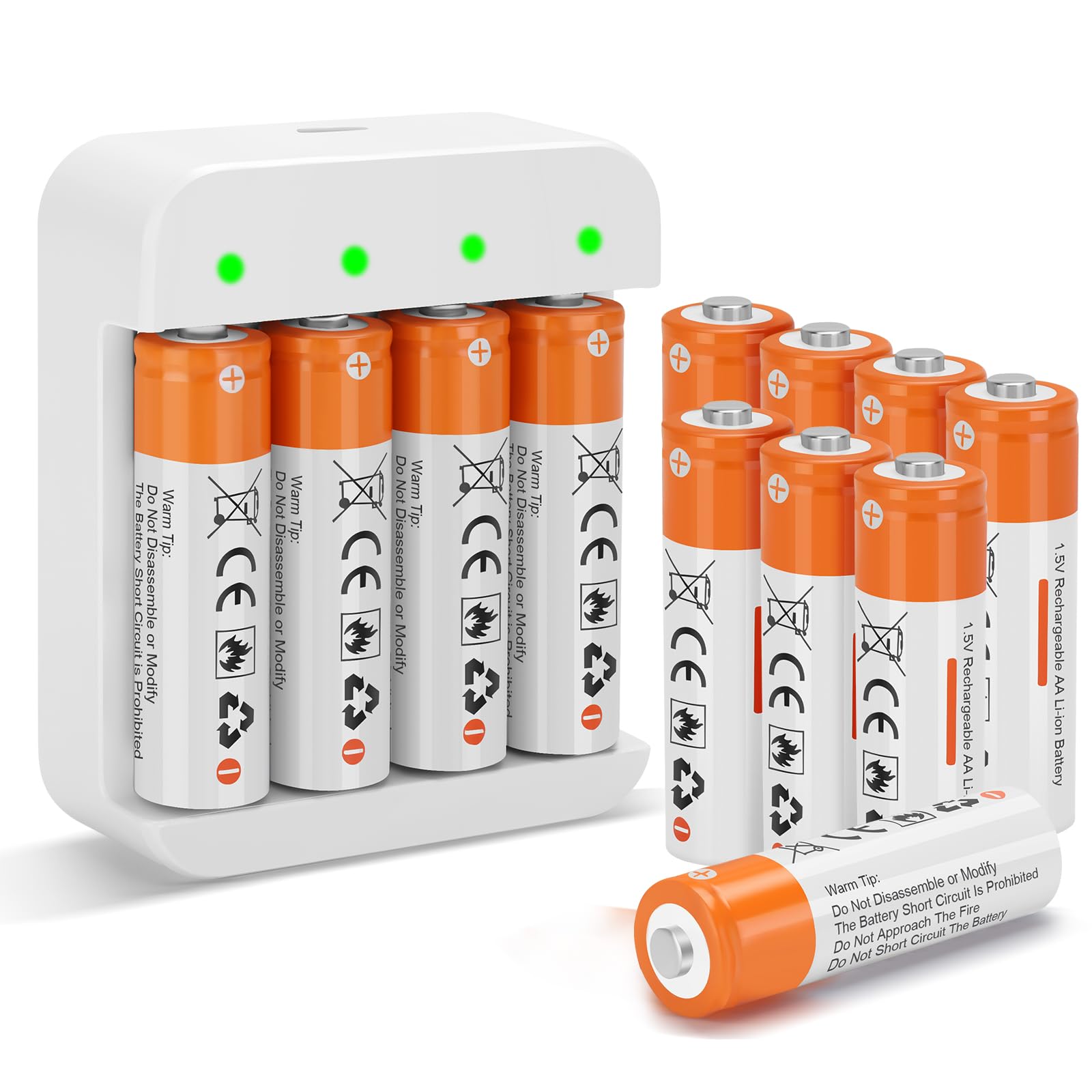 12 Pack 1.5V AA Lithium Rechargeable Batteries 2600mWh with Fast Charger - Long Lasting Double A Batteries for Blink Security Cameras, Wireless Keyboards & Household Devices (4 Bay Independent Slot Charger)