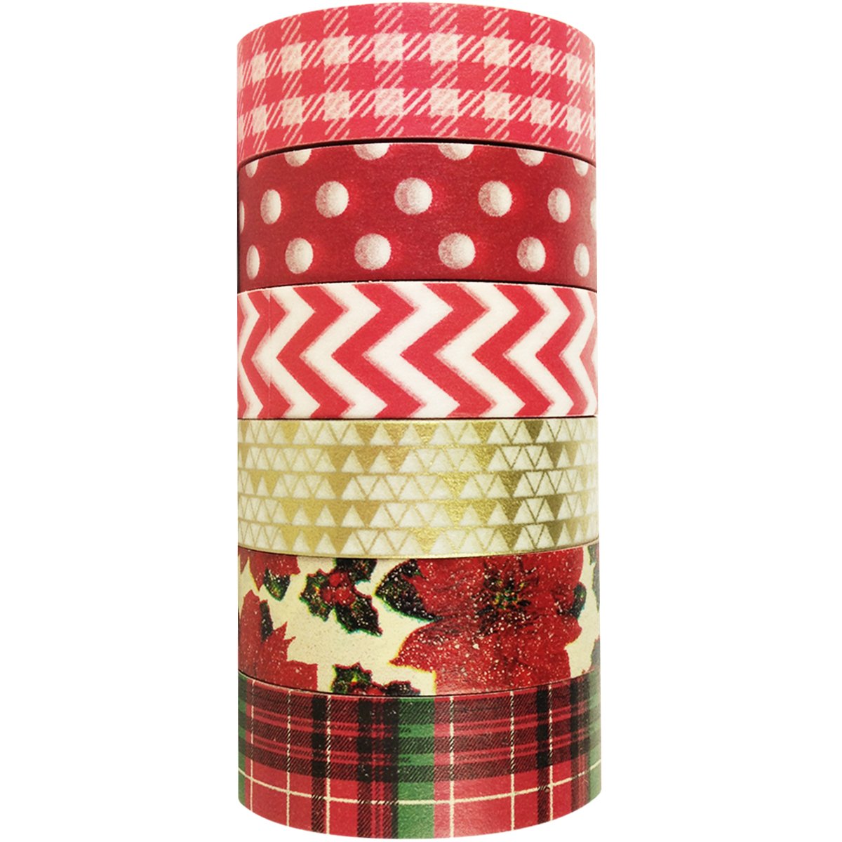 Allydrew Red Poinsettia Washi Tape Set - 6 Rolls Christmas Decorative Masking Tapes for Scrapbooking, Gift Wrapping & DIY Crafts
