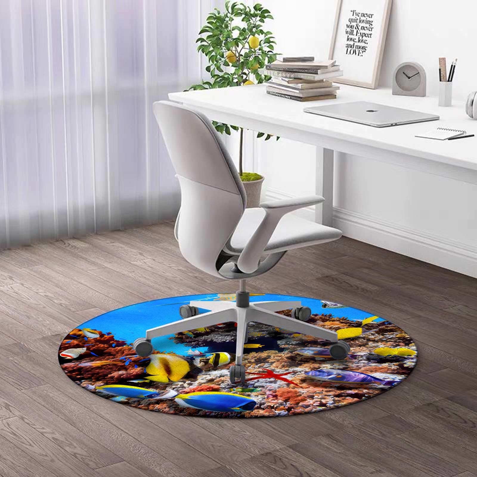 RevoLue 44-Inch Round Tropical Fish Office Chair Mat for Carpets - Non-Slip Underwater Design Gaming & Standing Desk Floor Protector - Perfect for Home Office, Gaming Setup & Workspace Decor