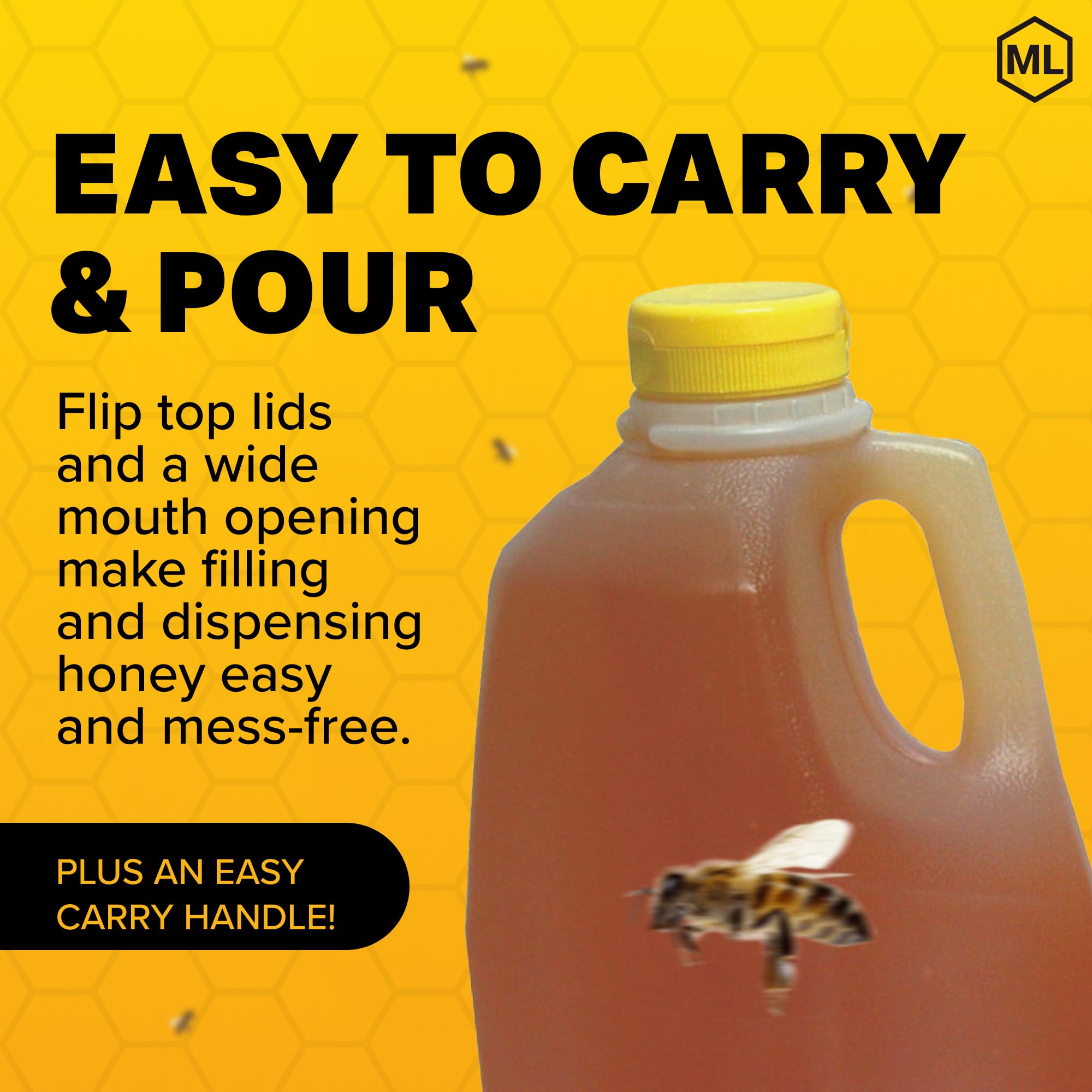 Mann Lake Refillable 5 lb Plastic Honey Jugs with Yellow Flip-Top Lids | Empty Bottles for Honey Storage & Dispensing | 6-Pack (Honey Not Included) | Perfect for Home Beekeeping, Farmers Markets & DIY Honey Gifts