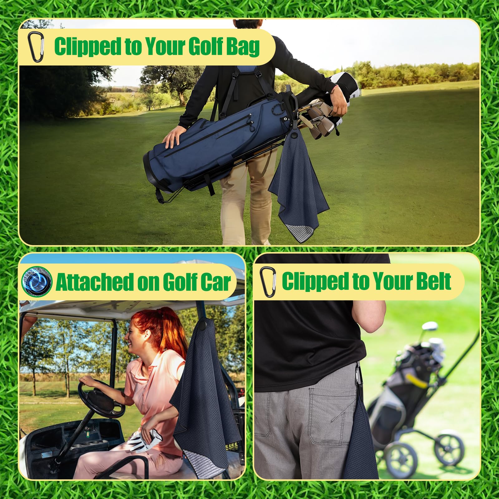 2 Pack Magnetic Golf Towels with Clips - Super Absorbent Microfiber Waffle Pattern for Club Cleaning - Golf Accessories for Men & Women - Perfect for Golf Bags, Carts & Club Maintenance (Black & Blue)
