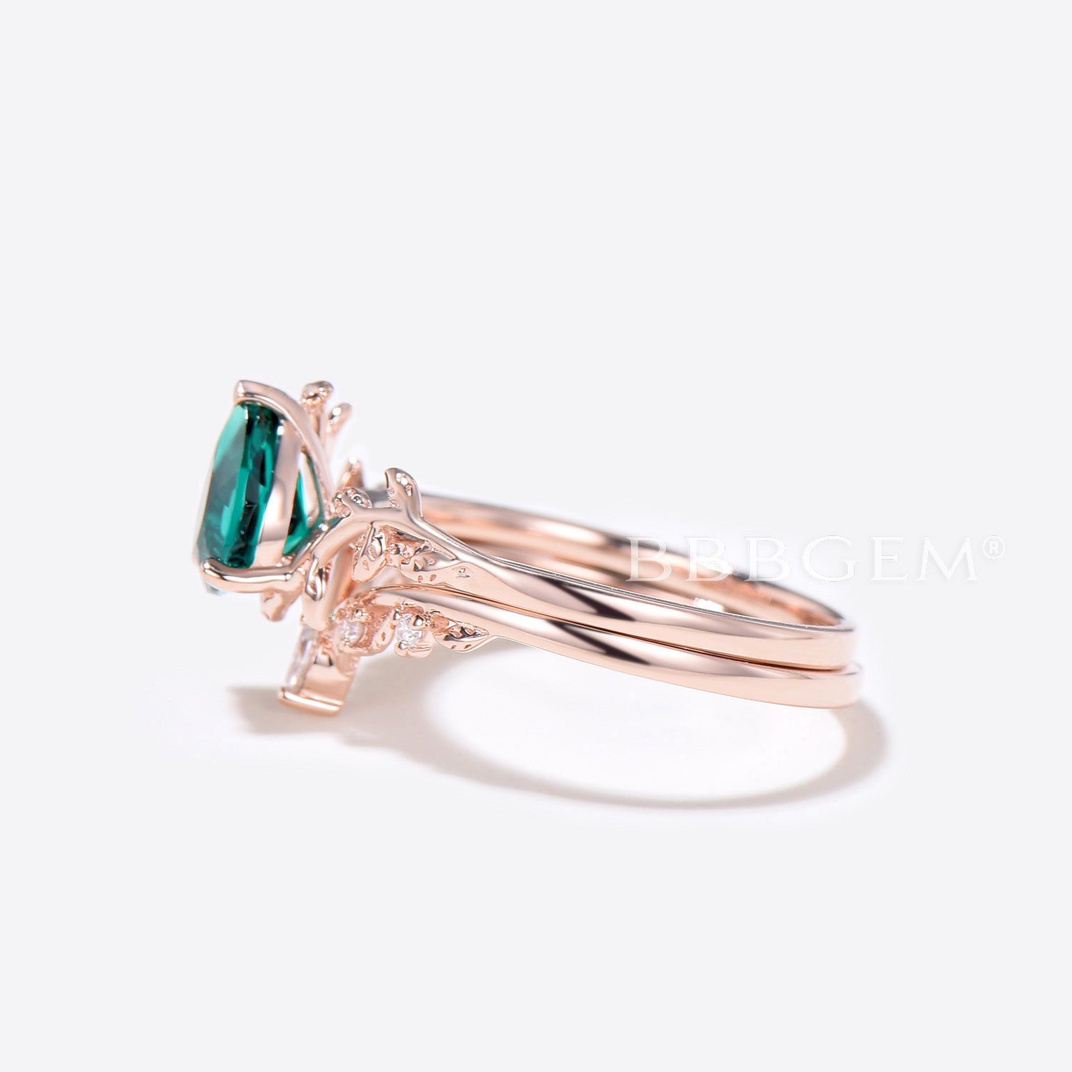 Emerald Teardrop Engagement Ring Set - Vintage Branch Leaf Design for Women - Perfect for Weddings, Anniversaries & Romantic Gifts
