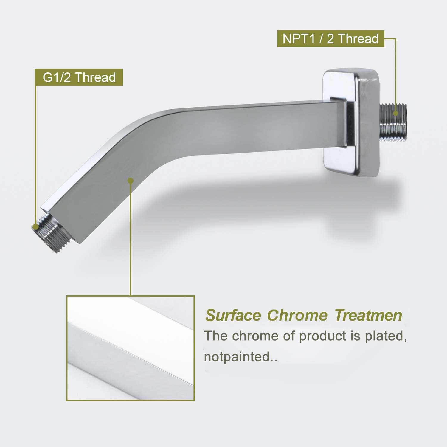 8 Inch Square Wall Mount Shower Arm with Flange - Chrome Shower Extension Arm for Fixed Showerhead | Bathroom Upgrade for Modern & Space-Saving Showers
