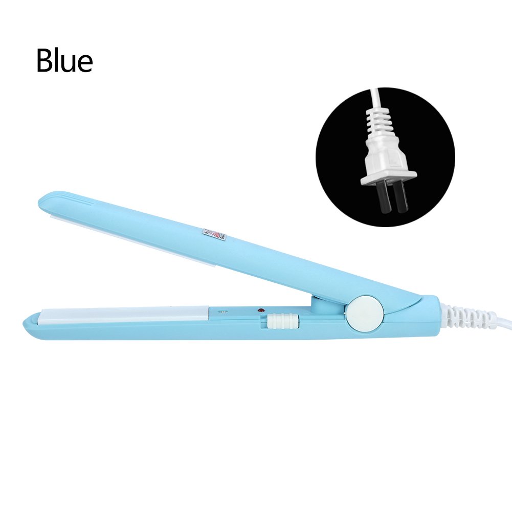 Mini Ceramic Tourmaline Hair Straightener & Curler - Lightweight Portable Flat Iron for Women & Girls with Fast Heating - Perfect for Travel, Home & Salon Styling (Sky Blue)
