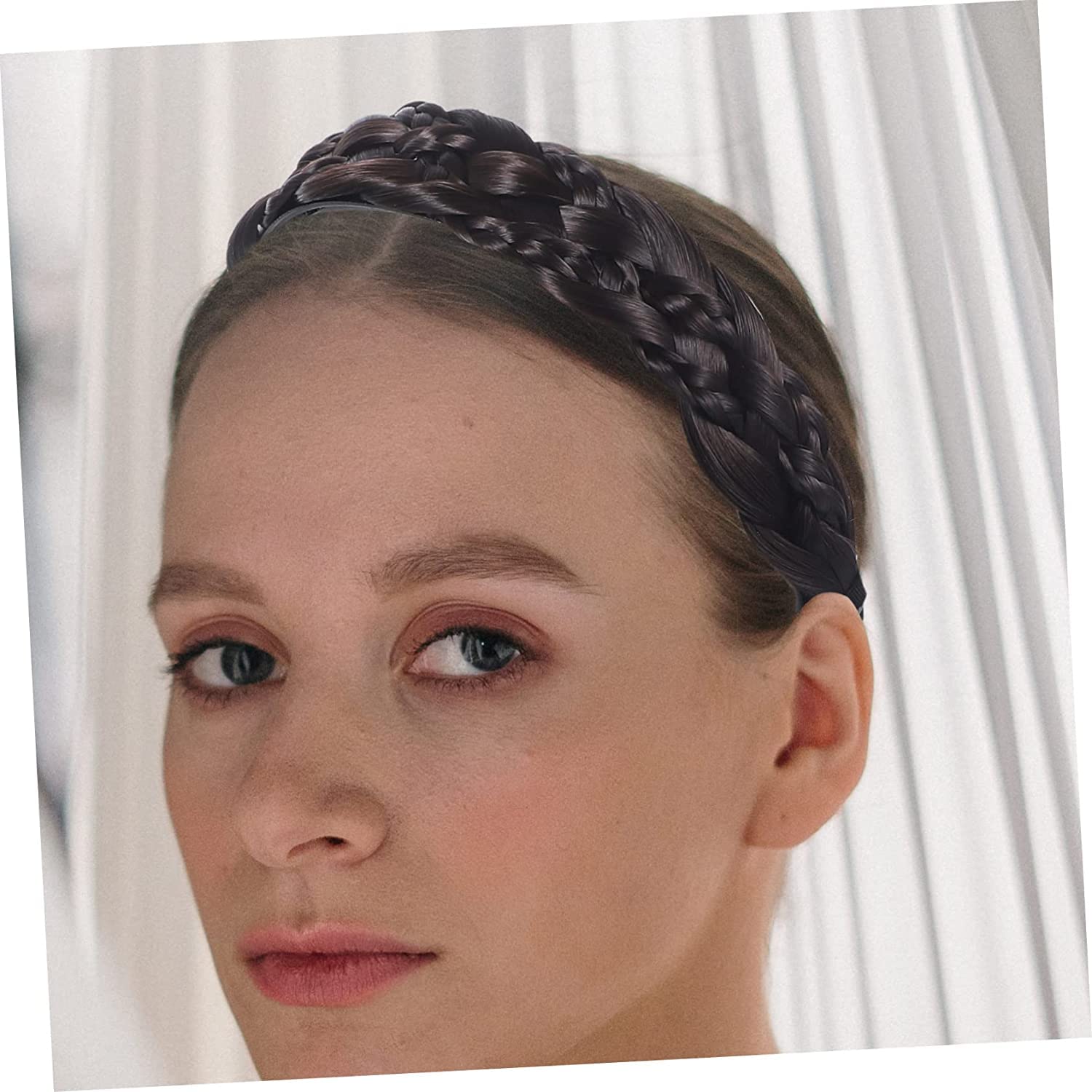 Women's Braided Headband with Fake Bangs - Black Hairband for Women & Girls | Perfect for Cosplay, Costume Parties & Everyday Styling