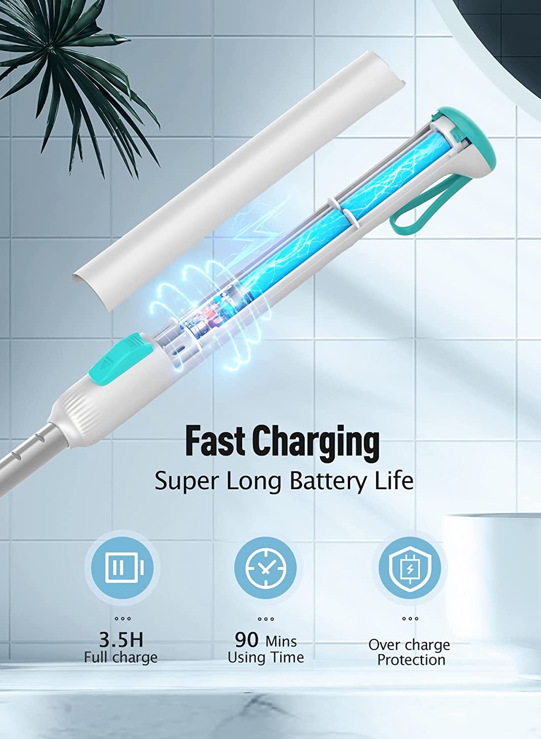 Electric Spin Scrubber Cordless - IPX7 Waterproof Cleaning Brush with 3 Replaceable Brush Heads & Adjustable Extension Handle for Bathroom, Kitchen, Tile, Grout - HM708
