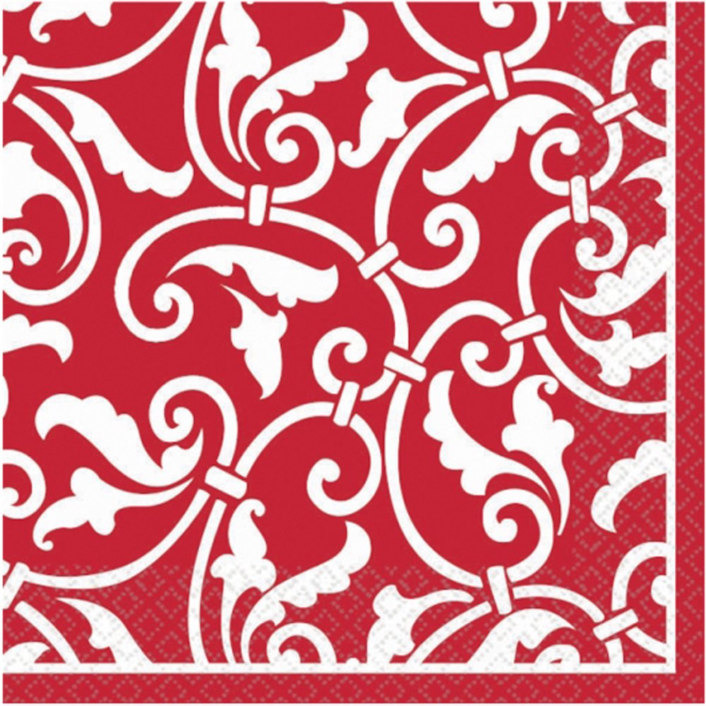 Premium Beverage Napkins - Apple Red with Ornamental Scroll Design for Parties, Weddings & Holiday Gatherings | Elegant & Absorbent Cocktail Napkins