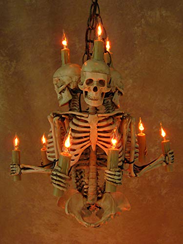 Vintage Skeleton Chandelier - 3 Harvey Jr. Skeletons Holding Candles for Halloween, Gothic Home Decor & Spooky Party Lighting