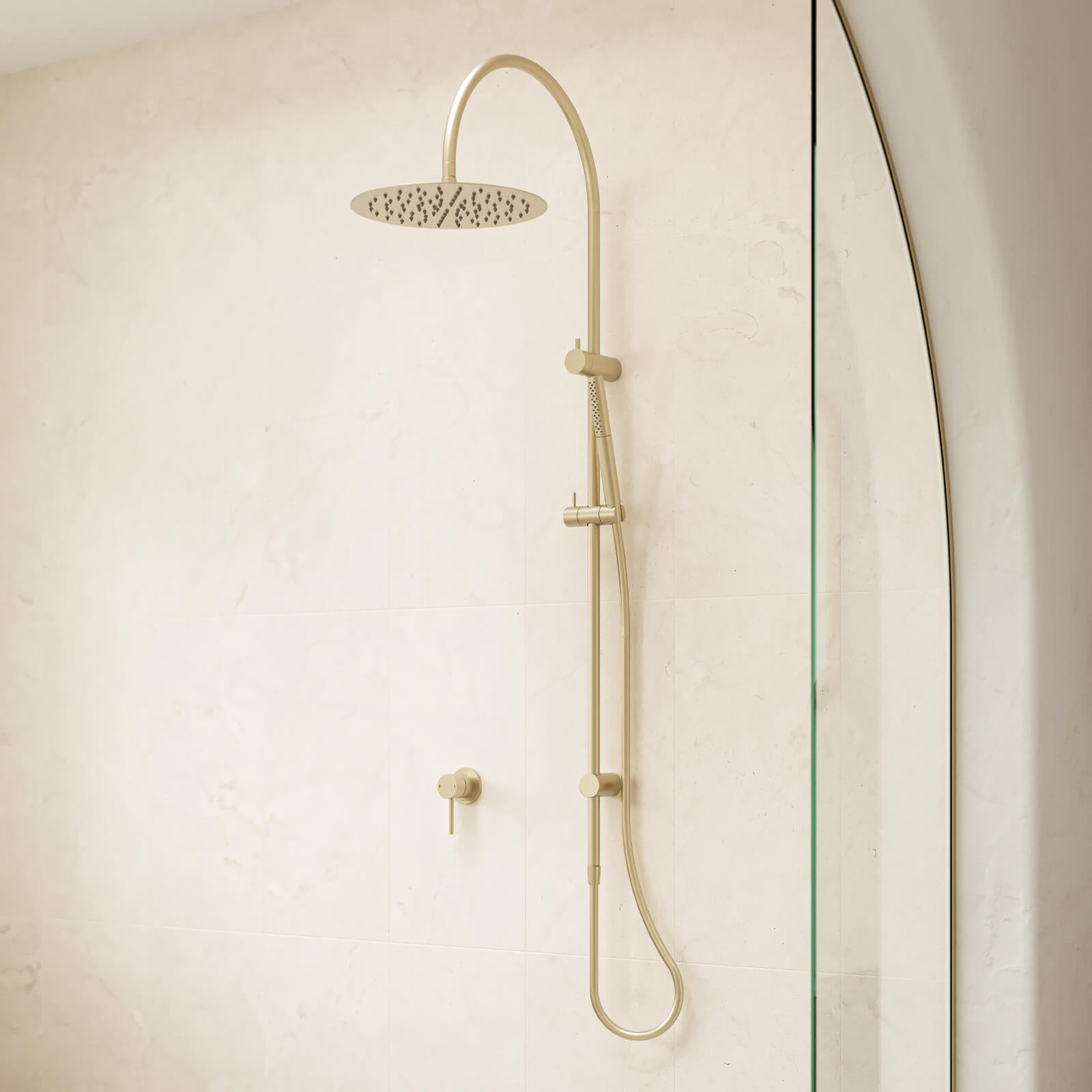 Caroma Liano II Rail Shower System with Overhead Showerhead in Brushed Brass Finish - Modern Bathroom Upgrade for Spa-Like Experience