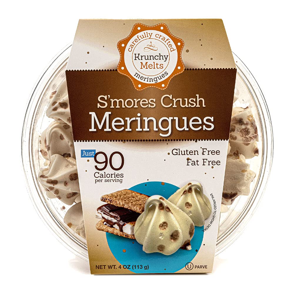 Krunchy Melts Original Meringue Cookies - S'mores Flavor | Low Calorie (90 Cal/Serving), Fat Free, Gluten Free & Dairy Free Snacks (4 Oz) | Perfect for Parties, Gifts & Healthy Dessert Lovers