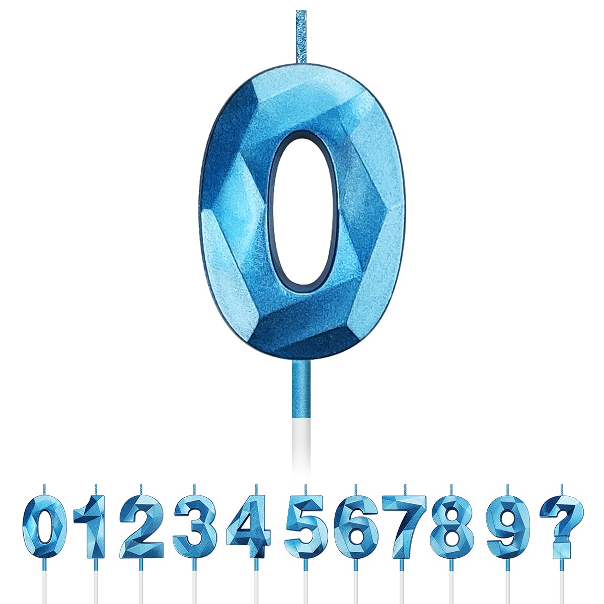 Glitter Number Candles - 3D Diamond Cake Toppers for Birthday Parties (Blue)