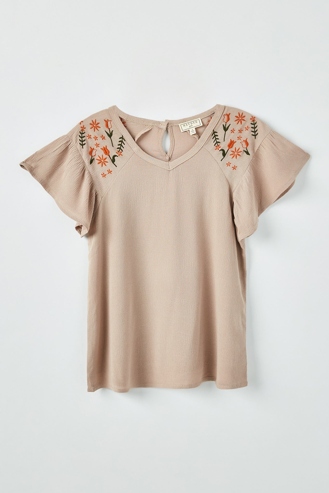 Embroidered Flutter Sleeve Blouse for Women - Boho Floral Summer Tops - Casual Loose Fit Shirt for Beach, Vacation & Date Night Outfits
