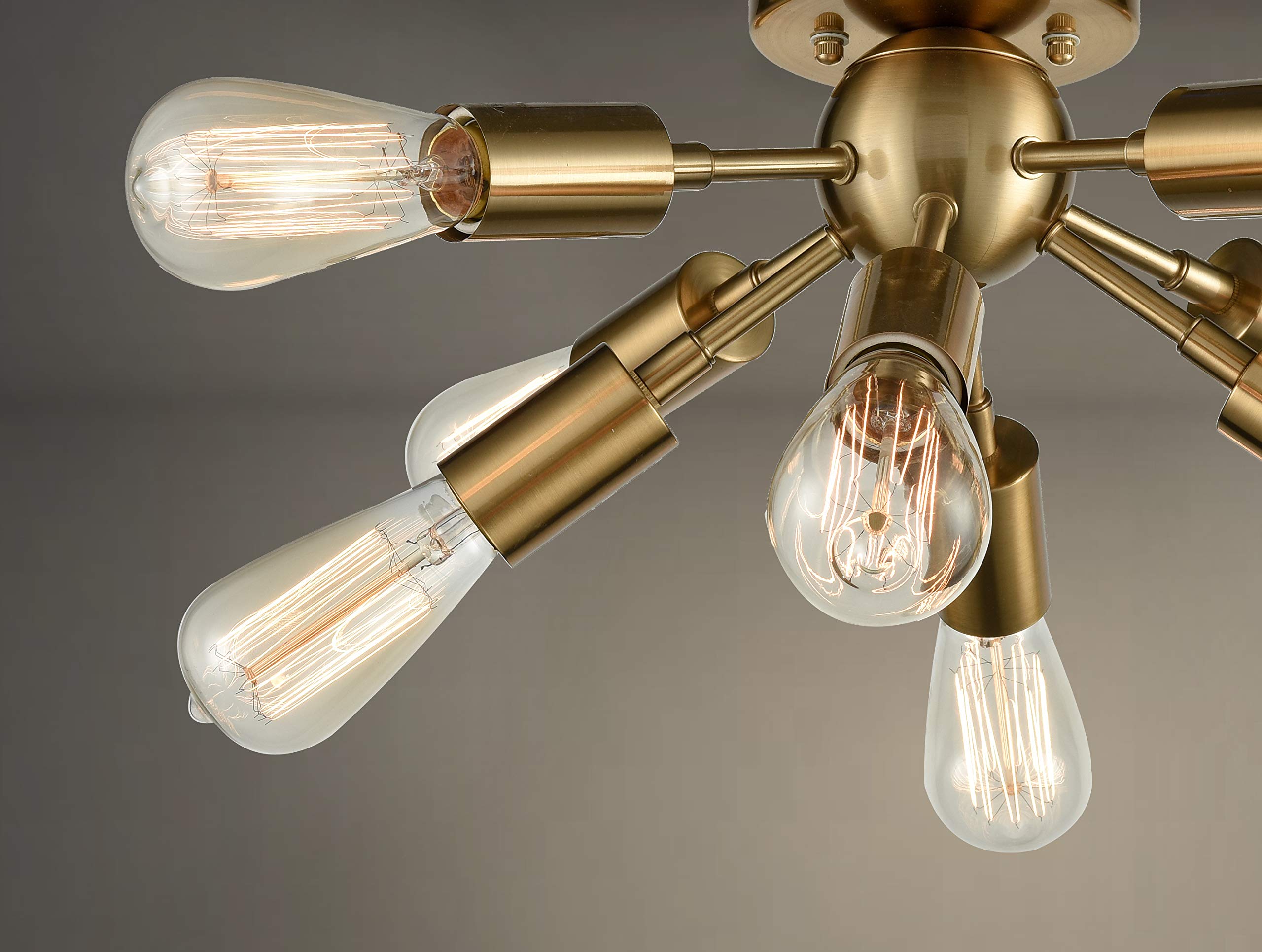 Firenze Sputnik Chandelier - 8 Light Flush Mount Ceiling Fixture in Antique Brass | Modern Lighting for Dining Room, Bedroom or Entryway