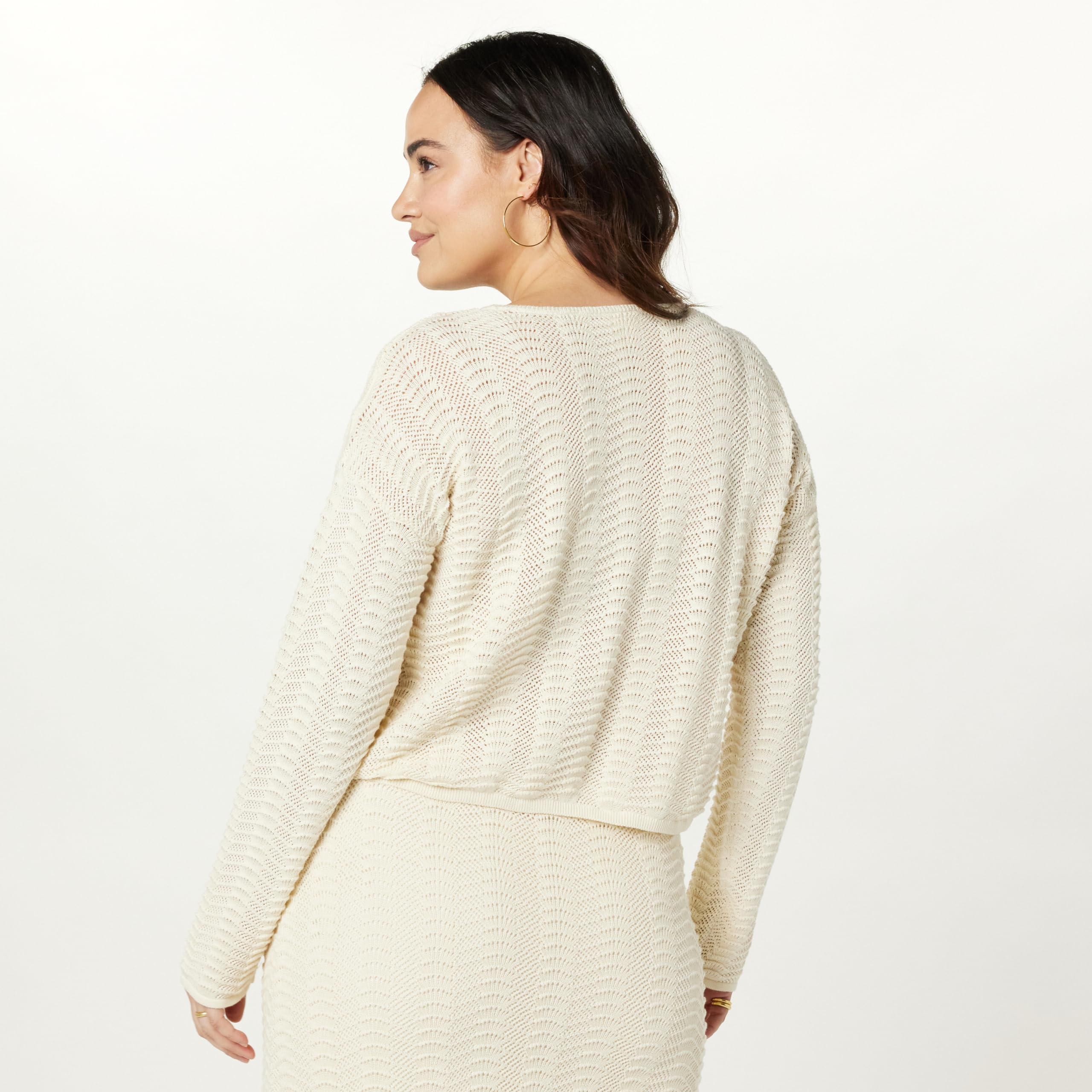 The Drop Women's Makayla Crochet Drop-Shoulder Cropped Pullover Sweater | Boho Chic Lace Knit Top | Casual Summer Beachwear & Festival Outfit