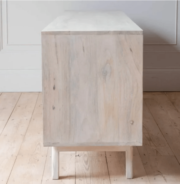 Hand Carved Solid Wood TV Stand Console - White Media Entertainment Unit for Living Room & Home Theater