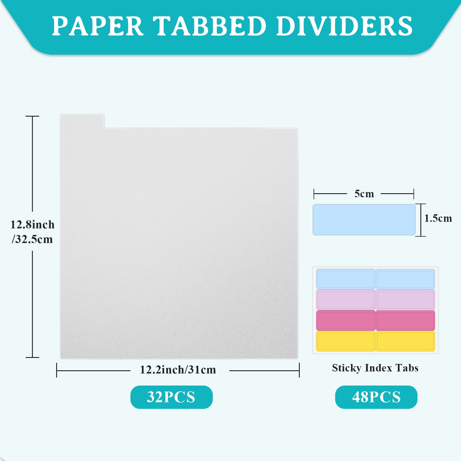 Caydo 32-Piece Plastic Scrapbook Tab Dividers with 48 Sticky Index Tabs - Organize 12x12 Inch Scrapbook Paper & Cardstock - Perfect for DIY Albums, Photo Projects, and Crafting Supplies Storage