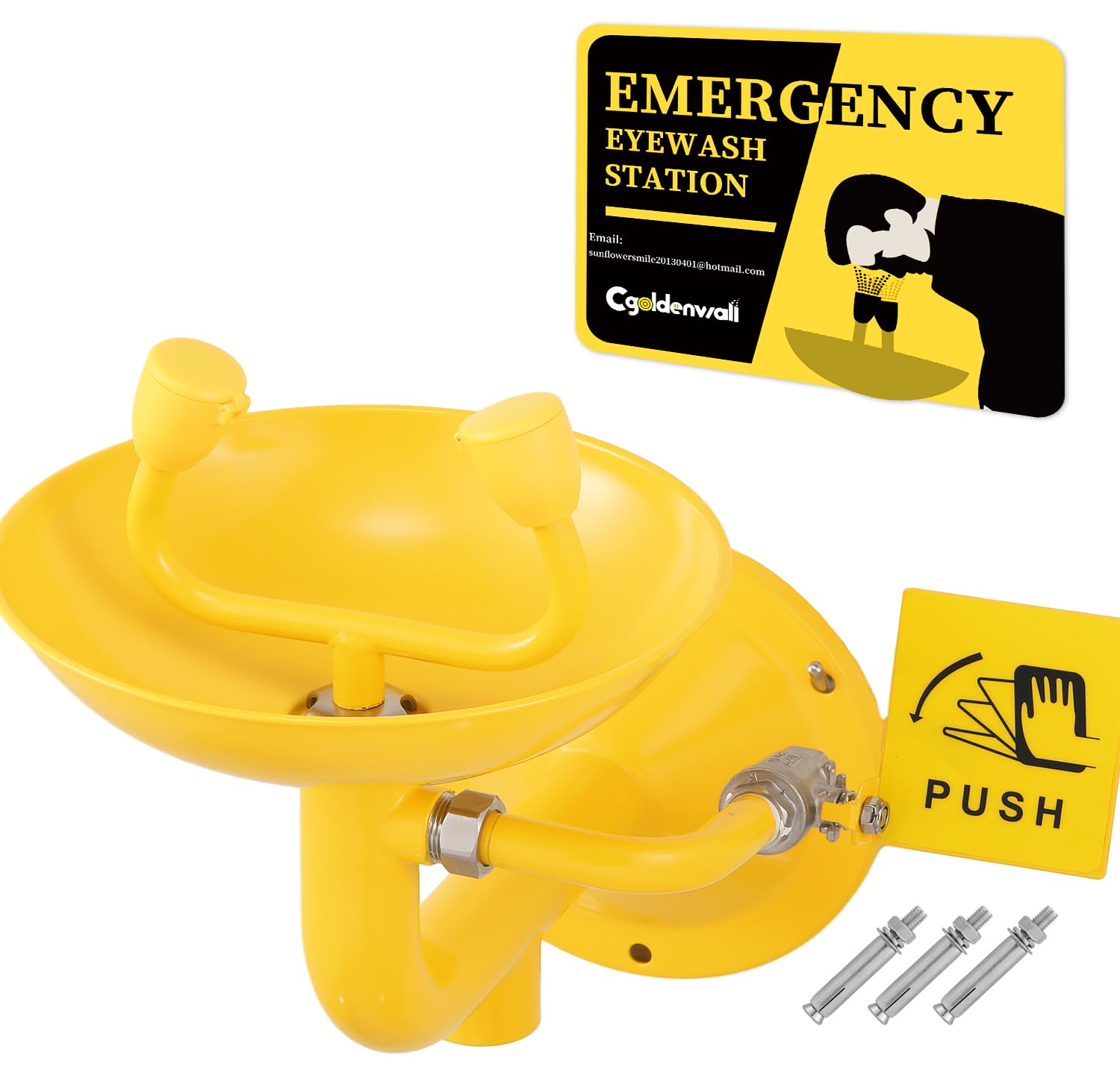CGOLDENWALL OSHA Approved Wall Mounted Emergency Eyewash Station - 304 Stainless Steel with Epoxy Coating, NPT Thread Eye Face Washing Sink for Laboratories, Factories & Chemical Workplaces | First Aid Safety Equipment