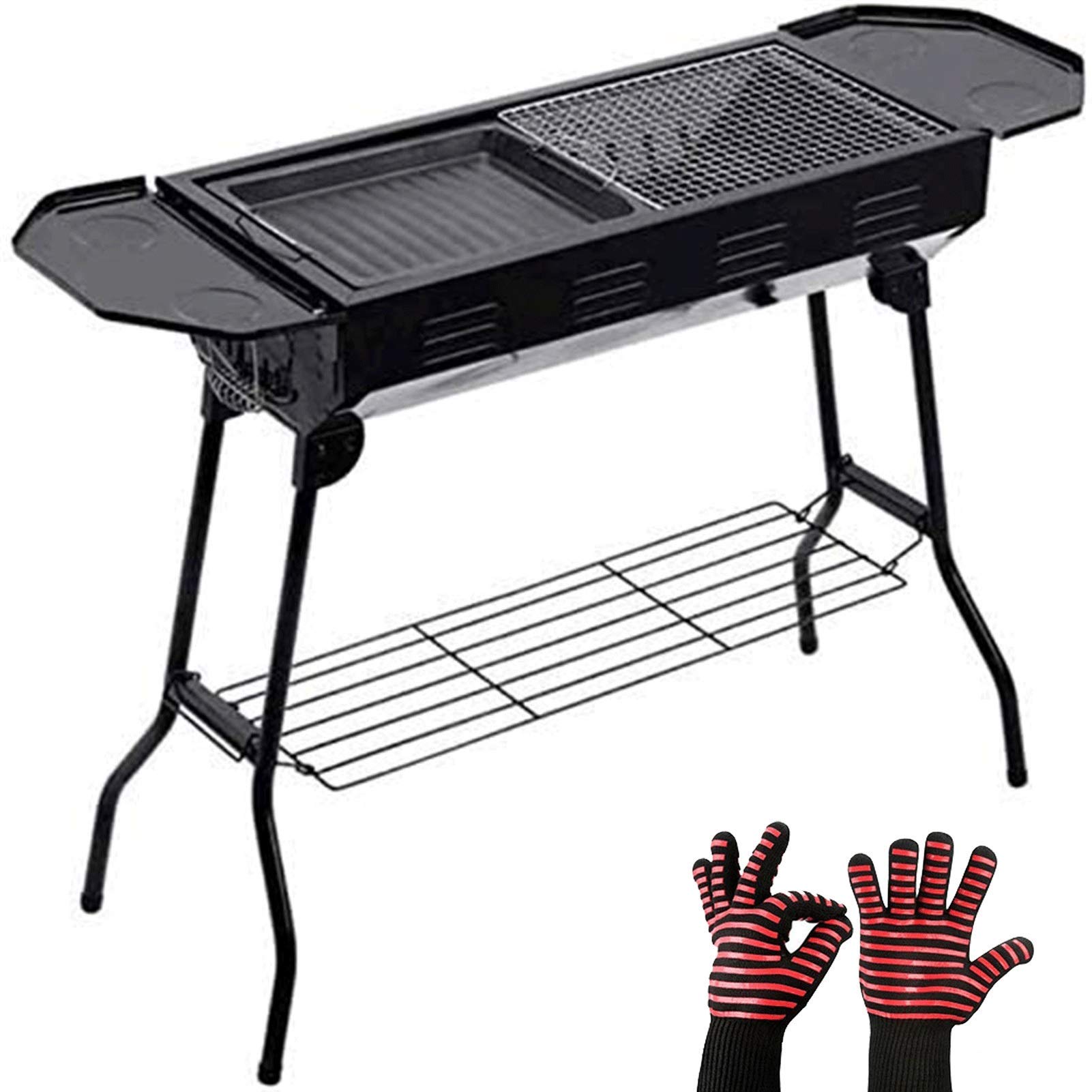 Premium Charcoal Grill for Outdoor BBQ - Cast Iron Heavy Duty Portable Grill for Picnic, Garden, Camping & Beach - Large Cooking Surface with Shelf - Perfect for Backyard, Tailgating & Family Gatherings