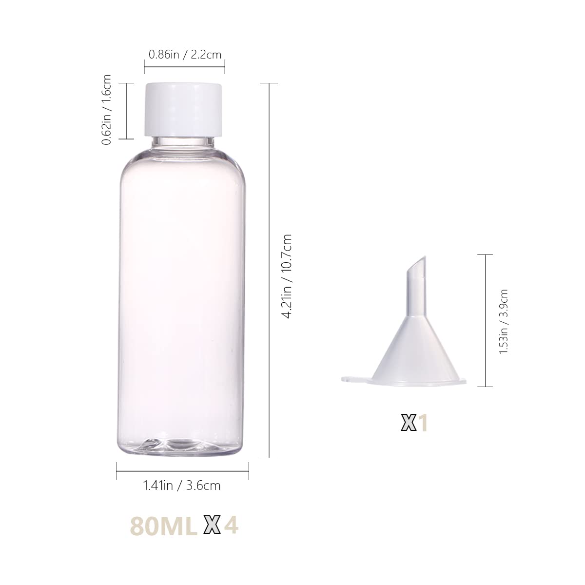 4-Pack 80ml Clear Refillable Travel Bottles with Screw Lids - Leakproof Plastic Containers for Toiletries, Shampoo, Conditioner & Soap - Perfect for Air Travel, Gym, Camping & Vacation Essentials