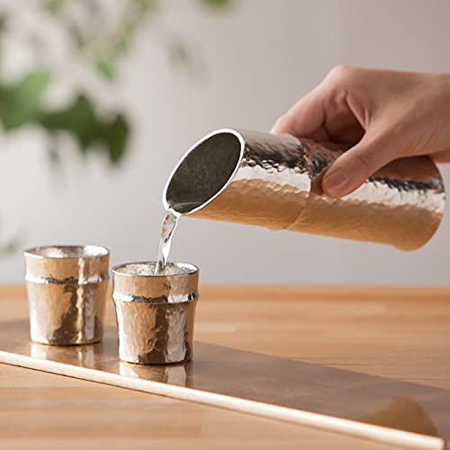 Premium Nousaku Tin Bamboo Sake Set - 50ml & 130ml Japanese Sake Cups for Traditional Tea Ceremony & Home Entertaining