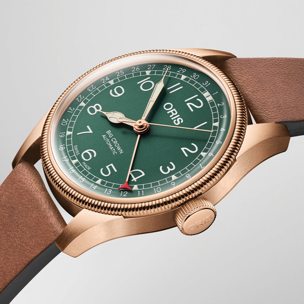 Big Crown Pointer Date 80th Anniversary Edition 40mm Green Leather Strap Watch - Perfect for Dress, Business & Special Occasions
