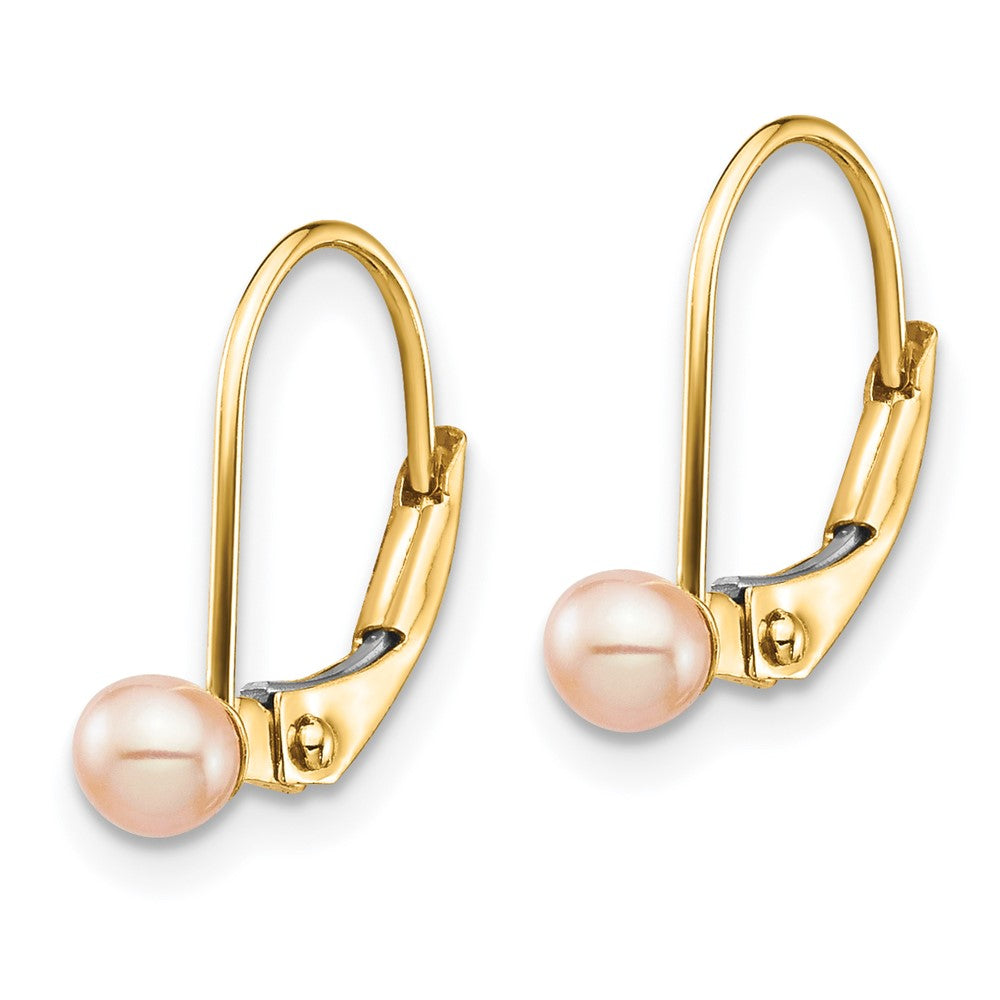 14K Gold Plated Pink Round Freshwater Cultured Pearl Leverback Earrings - SE2968 | Elegant Jewelry for Weddings, Parties & Special Occasions