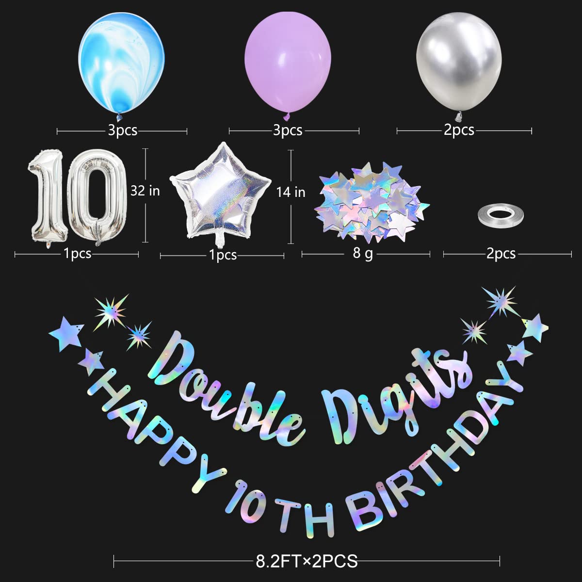 10th Birthday Banner Garland - Iridescent Double Digits Foil Balloon Decorations for Girls & Boys | Hanging '10 and Fabulous' Cheers to 10 Years Party Supplies | Perfect for Birthday Backdrops, Classroom Celebrations & Milestone Decor