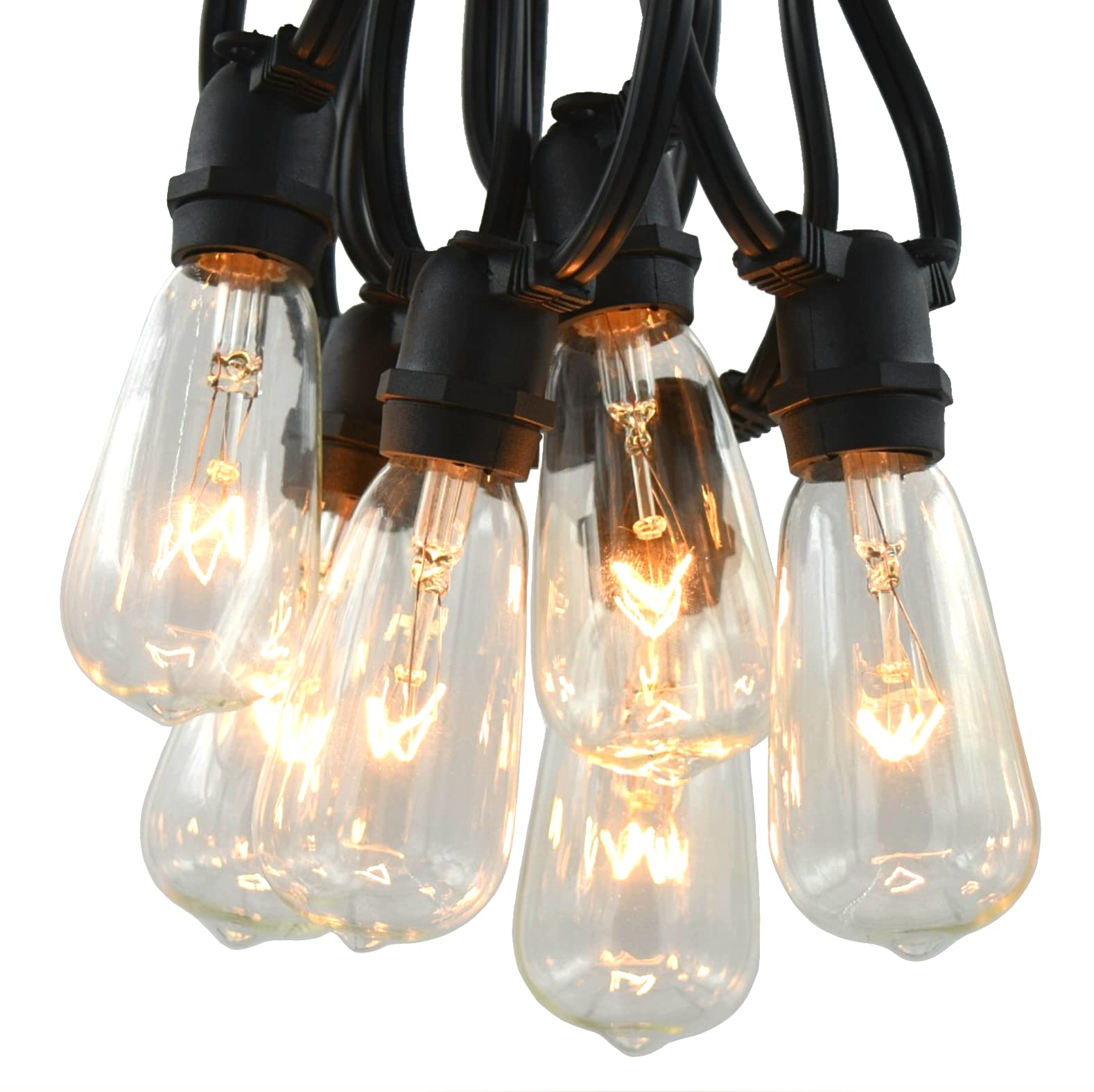 Vintage Commercial Outdoor Edison String Lights - 50ft Clear Bulbs with Black Wire - ST40 Clear - Perfect for Patio, Garden, Wedding, and Restaurant Decor