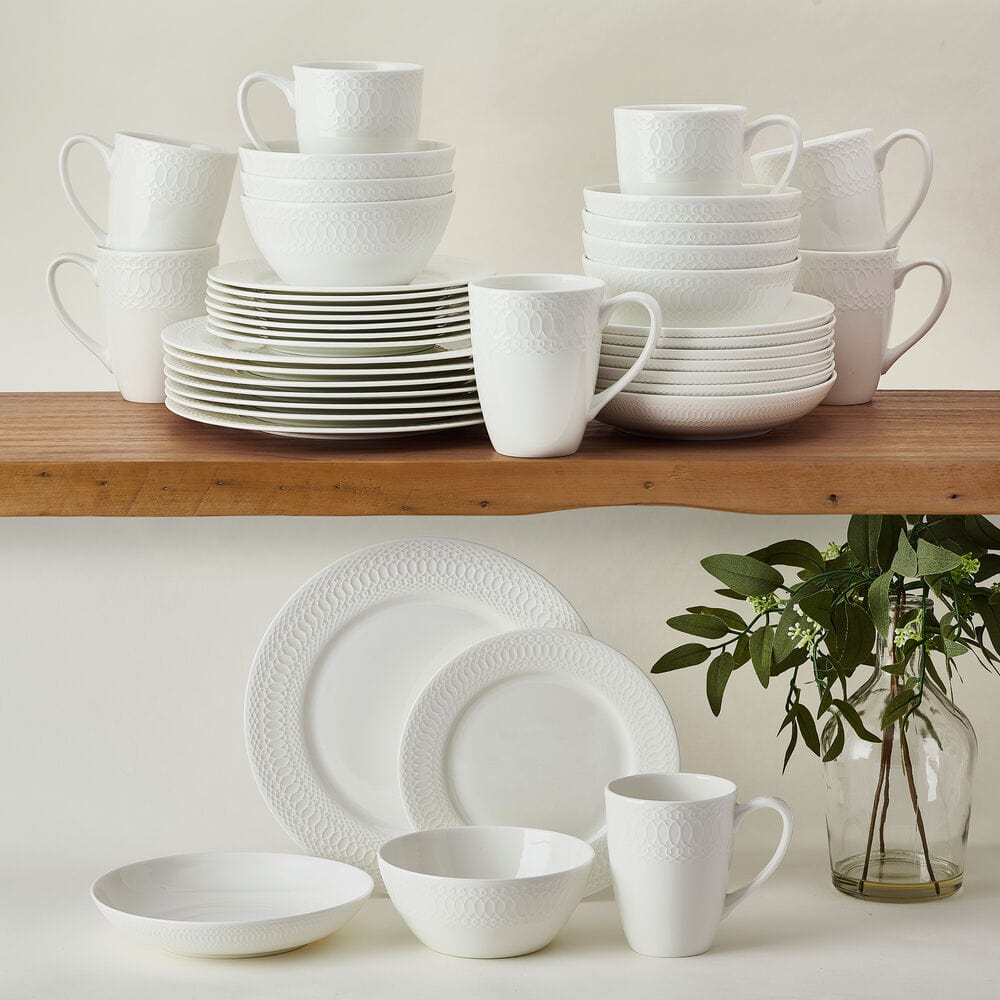 Levi 40-Piece Dinnerware Set for 8 - Porcelain Dinner Plates, Bowls & Mugs - Elegant Tableware for Family Dinners, Parties & Entertaining