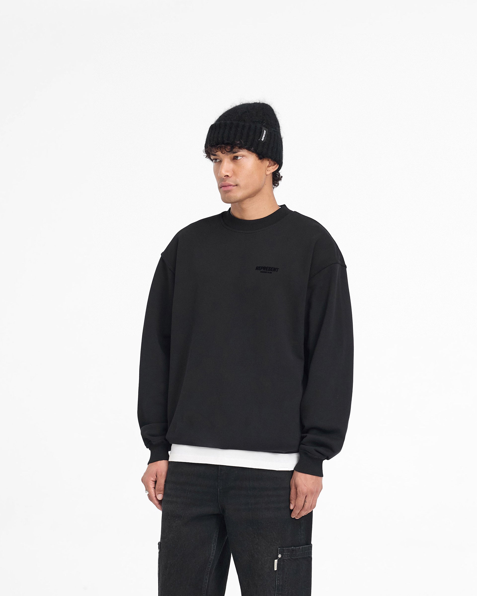 Represent Owners Club Flocked Sweater - Premium Black Knit Pullover for Men | Streetwear Fashion & Casual Outfits