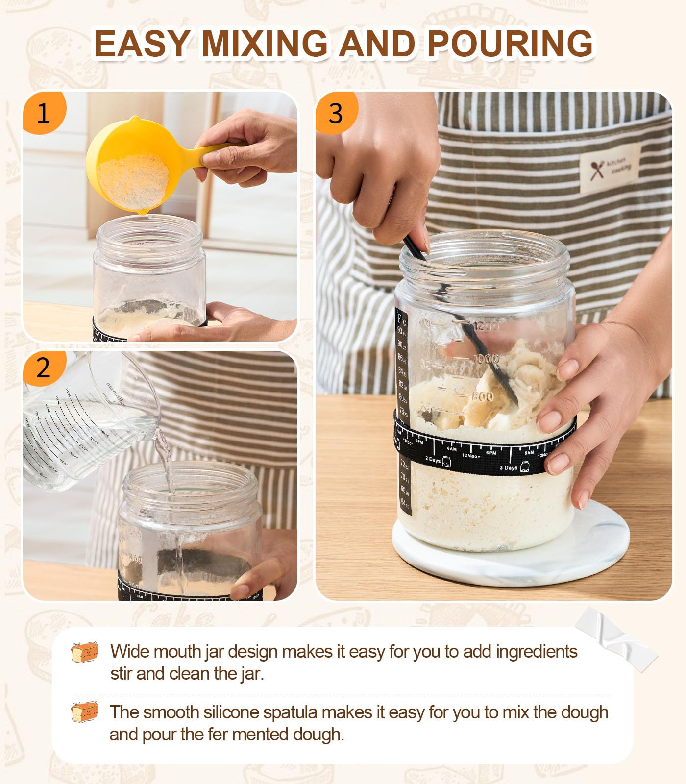 Premium Vitreous Glass Sourdough Starter Kit - 48 oz | Artisan Bread Baking Supplies for Homemade Sourdough | Perfect for Beginners & Bakers | Kitchen Essentials for Bread Making