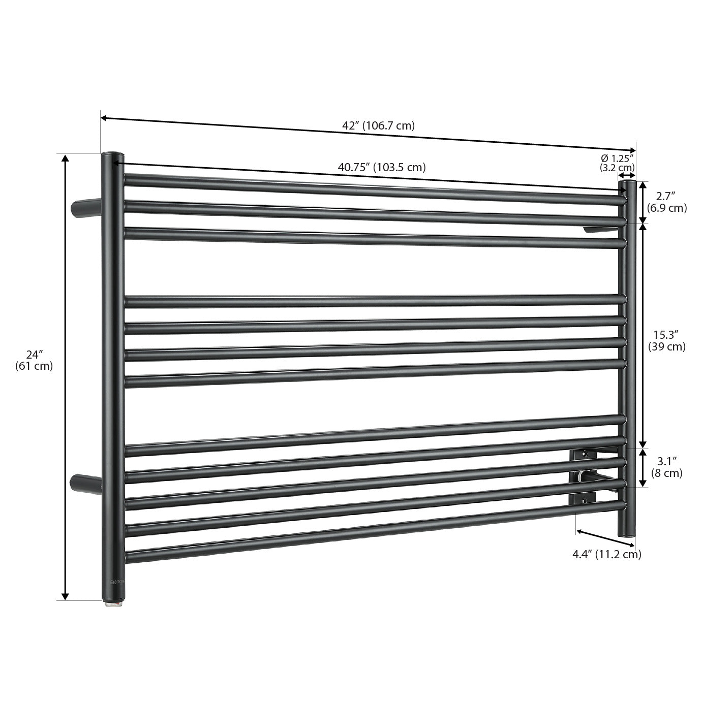 Ancona Amplia Dual 12 Bar Hardwired & Plug-in Bathroom Towel Warmer Heater - Matte Black Finish for Luxury Spa & Master Bathroom