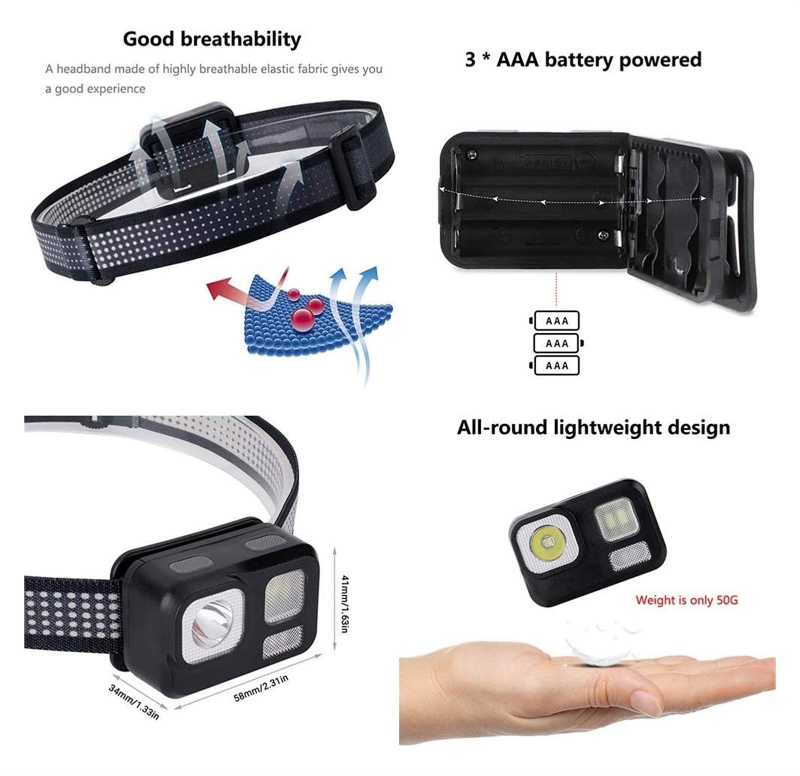 LED Headlamp Flashlight with Red Light - Waterproof Adjustable Headlight for Adults & Kids - Perfect for Running, Hiking, Camping, Reading & Outdoor Activities - Hands-Free Lighting Solution for Night Adventures