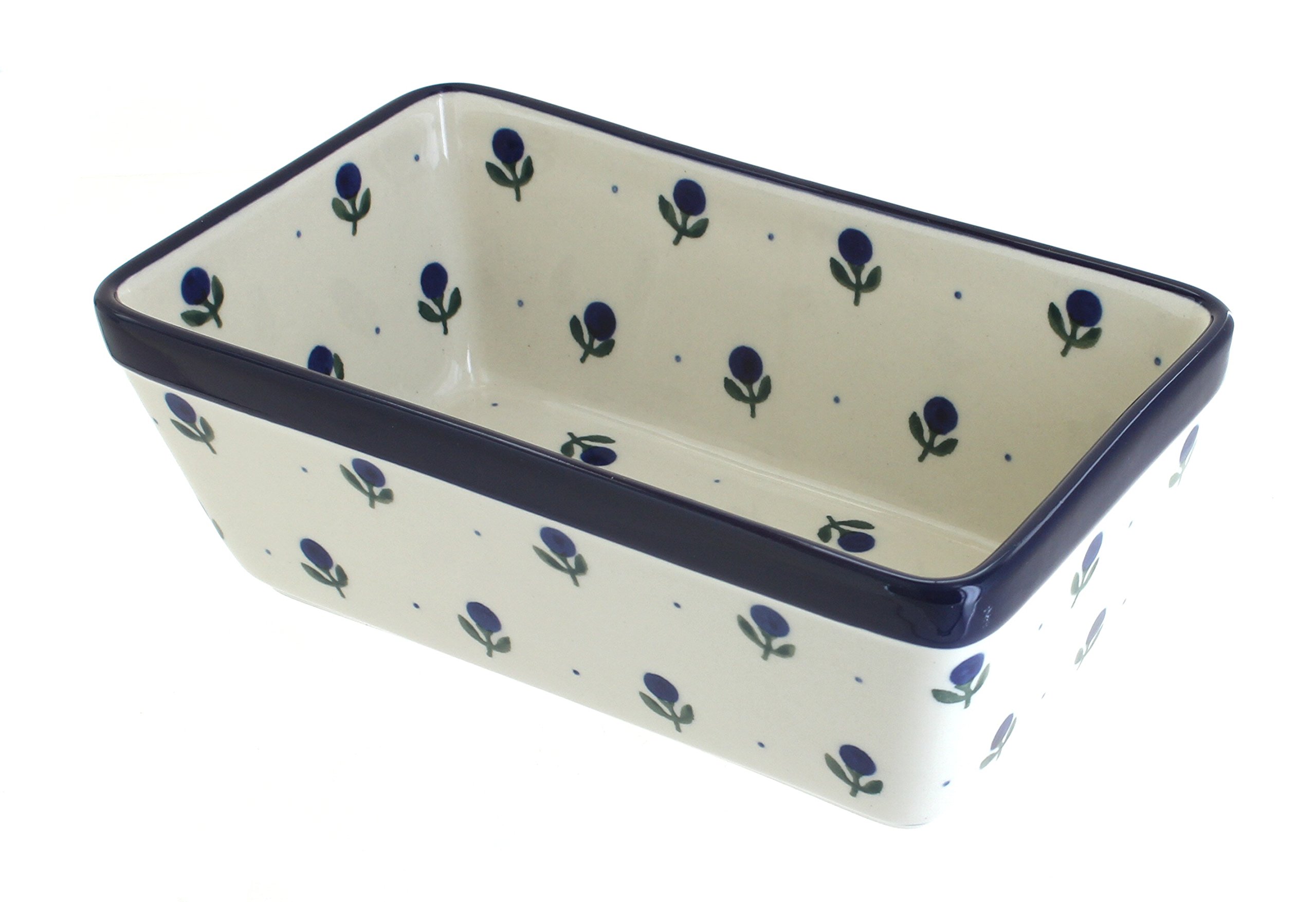 Blue Rose Polish Pottery Blueberry Loaf Baker - Handmade Ceramic Bread Pan for Baking, Serving & Decor - Perfect for Homemade Bread, Cakes & Rustic Kitchen Decor