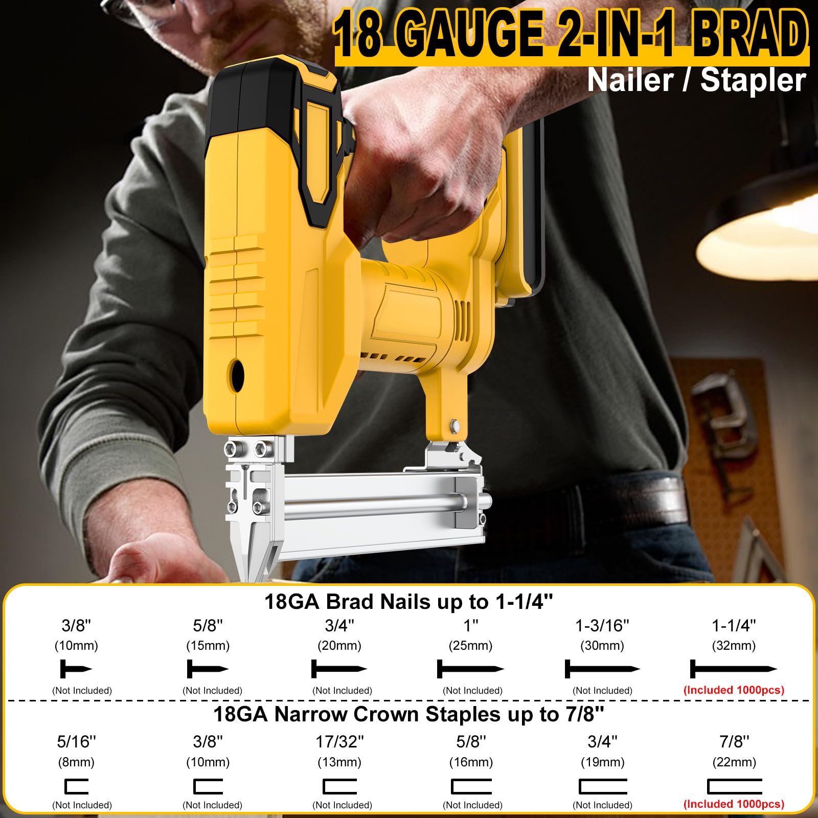 DEWALT 20V Cordless 18 Gauge Brad Nailer & Staple Gun Combo - Battery Powered (Tool Only) with 2000 Nails - Drives 1-1/4