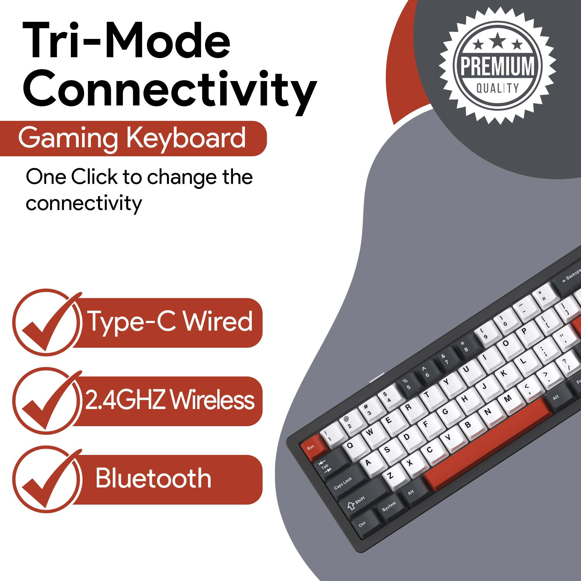 EMB Nabi Series NB1 65% Wireless Mechanical Gaming Keyboard - 66 Keys, CNC Aluminum Frame, RGB Backlit, Hot-Swappable Switches, 4600mAh Battery, Milk Linear Switches, Wired/Bluetooth/2.4G Connectivity (Black) | Perfect for PC Gaming, Office Work & Typing Enthusiasts