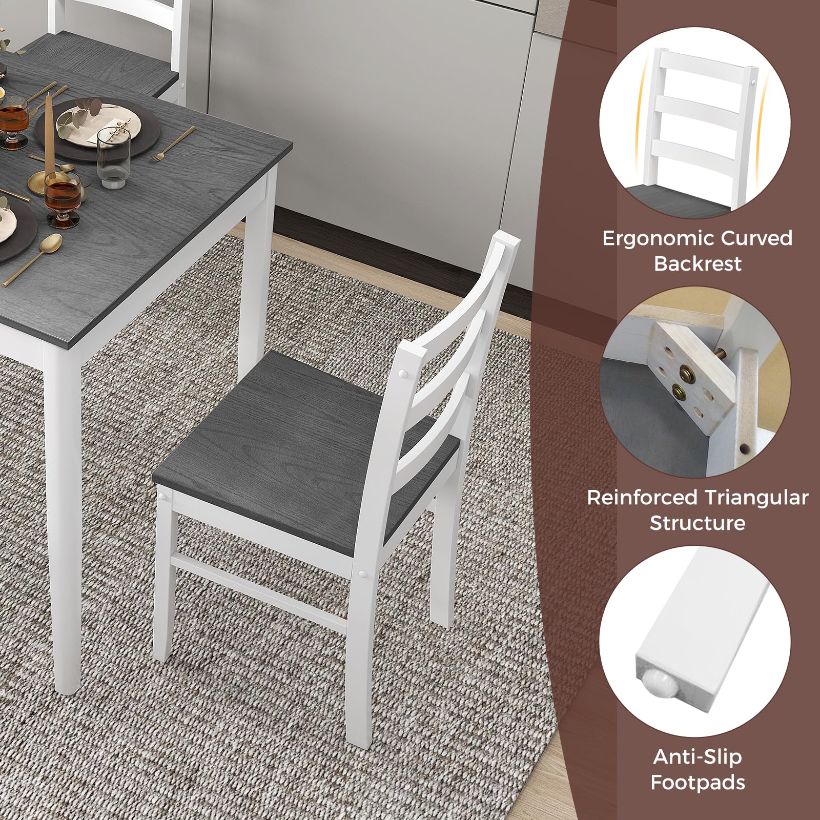 GOFLAME 5-Piece Farmhouse Dining Table Set for 4 - Space-Saving Kitchen Table & 4 Chairs with Durable Rubber Wood Legs, Grey Wooden Dinette Set for Small Spaces, Breakfast Nook, Apartment, or Cozy Dining Room | Perfect for Family Meals, Entertaining Guests & Daily Use