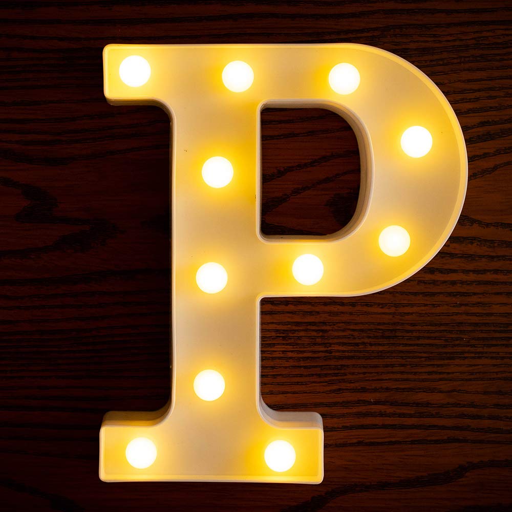 LED Light Up Letters Sign - Battery Powered Alphabet Wall Decor for Wedding, Birthday, Party & Christmas - Night Light for Home, Bar, Nursery & Bedroom (Letter P)