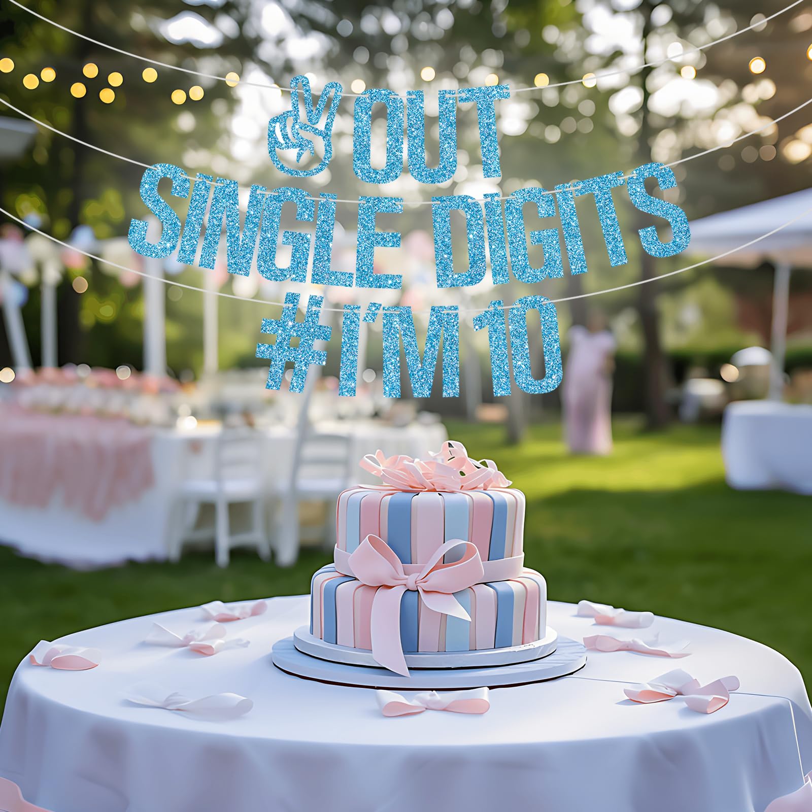 Happy 10th Birthday Banner - Double Digits 'I'm 10' Party Decorations for Boys & Girls | Baby Blue Glitter Sign | Perfect for 10th Birthday Party Backdrop, Cake Table Decor & Photo Booth Props