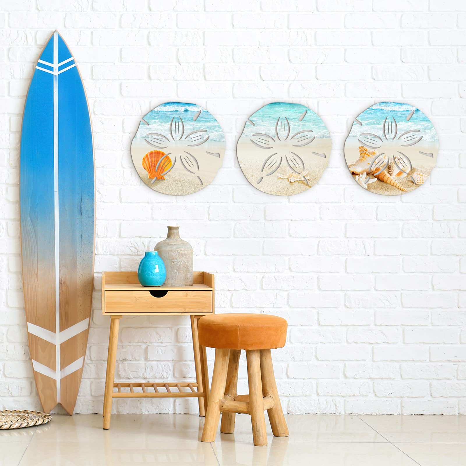 3 Piece Coastal Wall Decor Set - Blue Sea Turtle, Surfboard, Seahorse, Starfish & Seashell Beach Theme Art for Bathroom, Bedroom & Home - Perfect for Beach House, Vacation Rental or Coastal Style Decor