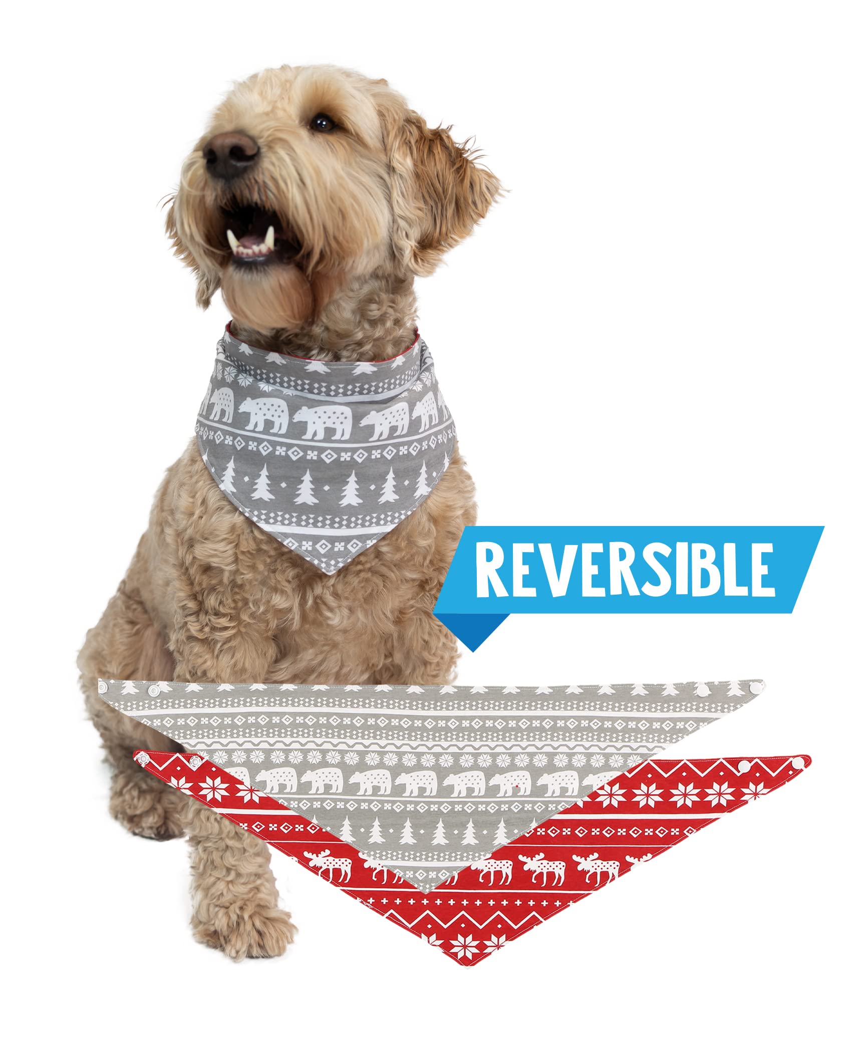 Reversible Dog Bandana for Pets - Nordic Moose Bear Winter Style | XS/S for Cozy Outings