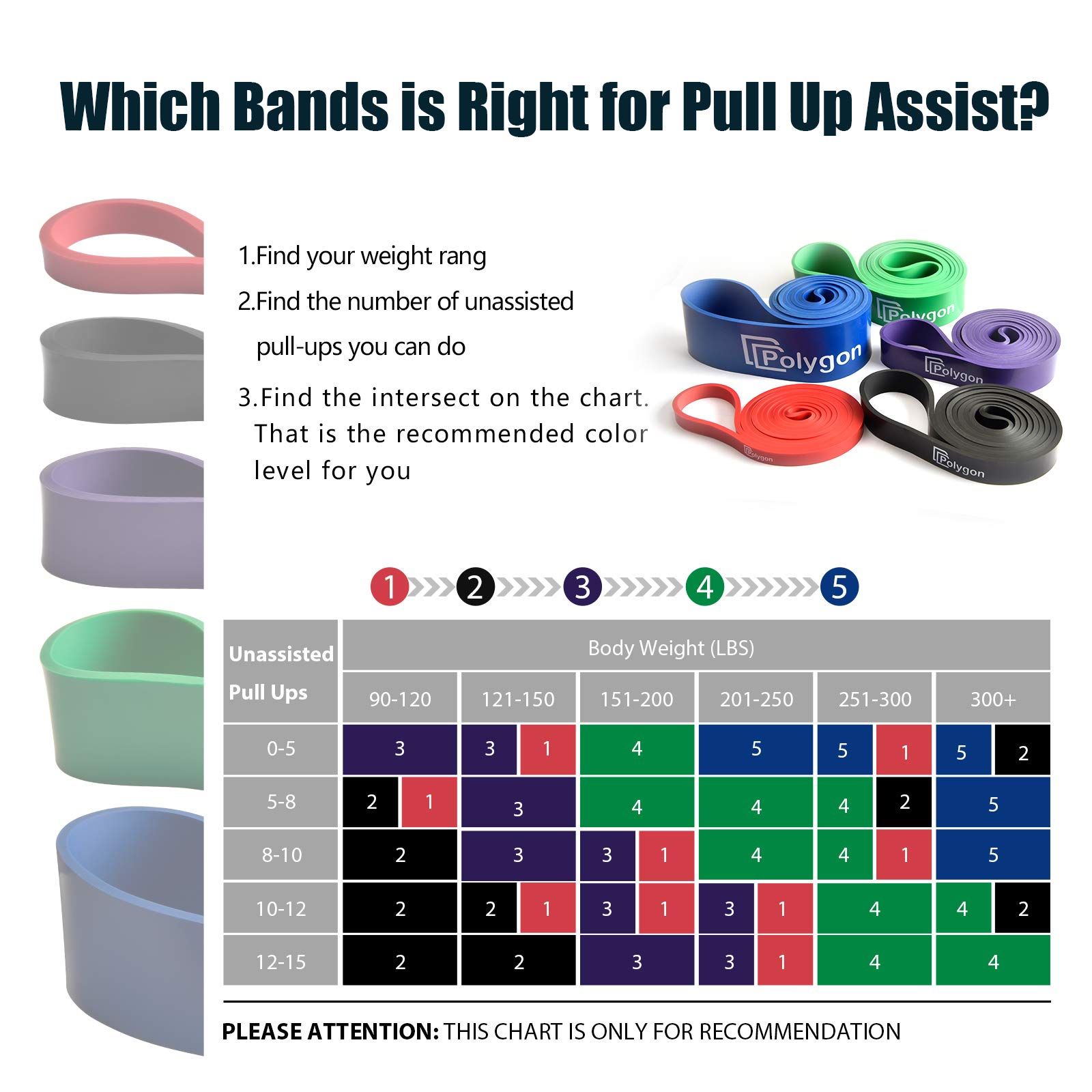 Polygon Pull Up Assist Resistance Bands – Heavy Duty Exercise Loop Bands for Strength Training, Powerlifting & Physical Therapy | Perfect for Home Workouts, Muscle Toning & Body Stretching | Ideal for CrossFit, Gym & Rehabilitation Exercises