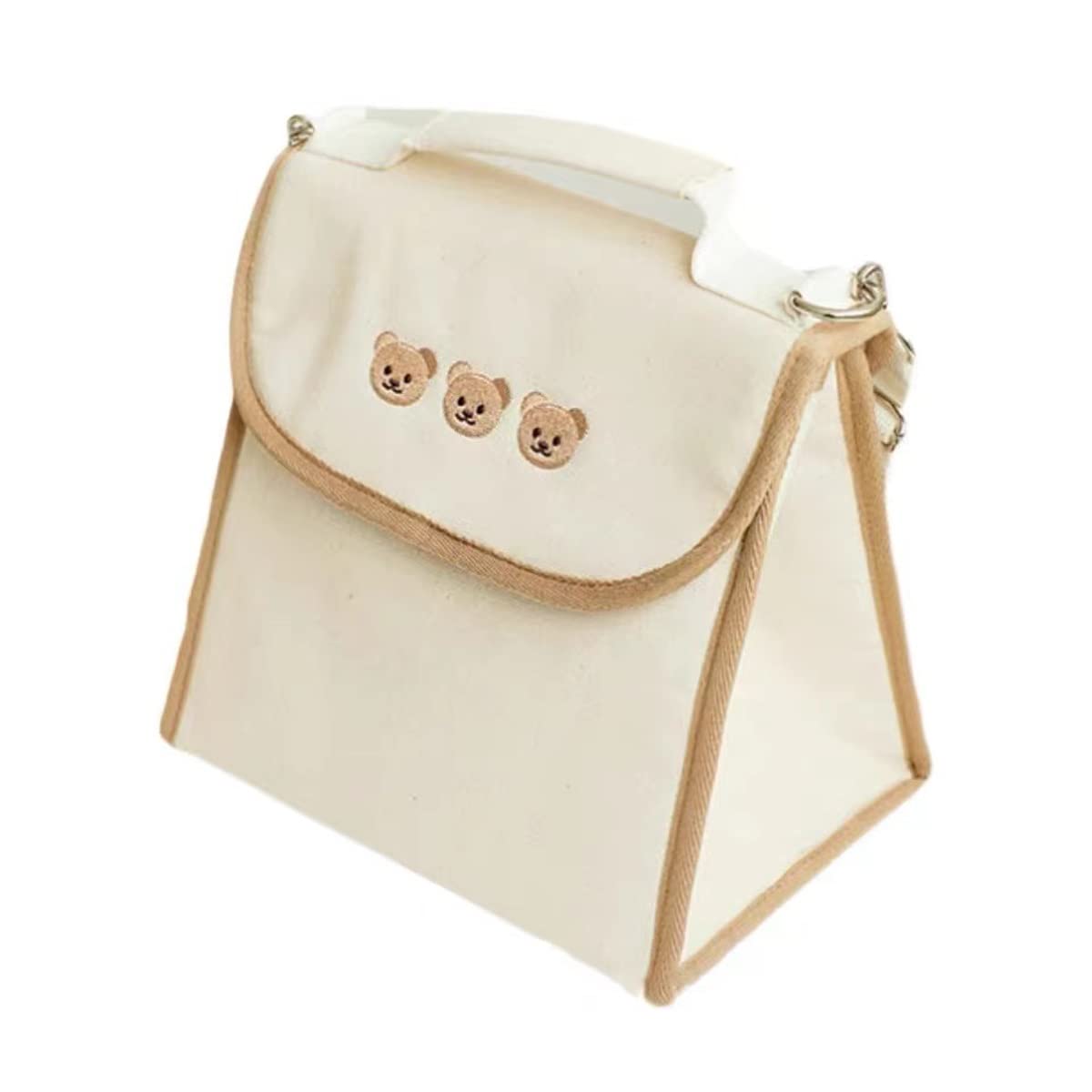 RUNSI Insulated Lunch Box Bag with Bear Embroidery - Aluminum Foil Thermal Bento Box for School, Office & Picnic - Stylish Tote Bag for Rice, Snacks & Meals - Perfect for Students, Kids & Adults