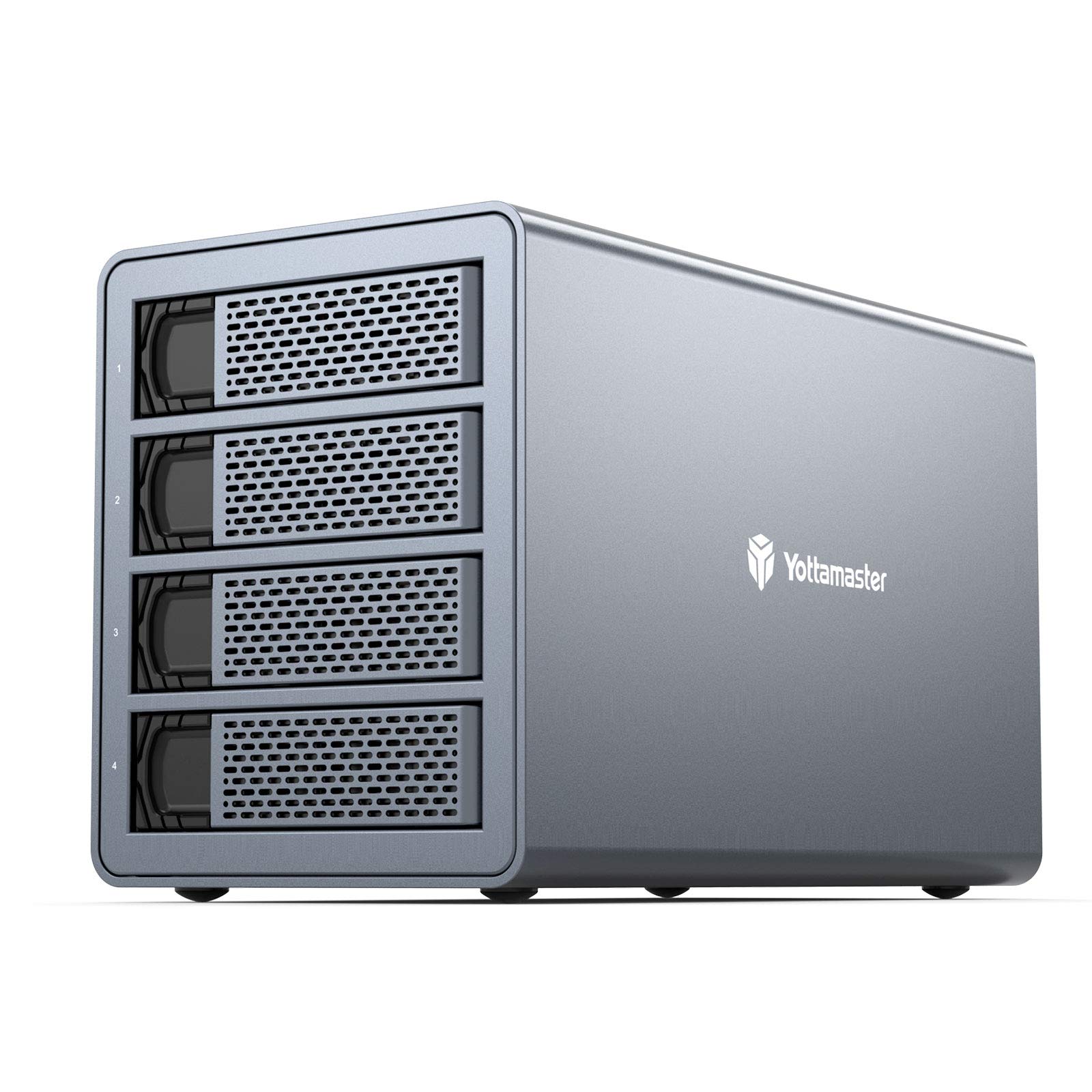 Yottamaster 10Gbps 4 Bay USB C Hard Drive Enclosure for 3.5 & 2.5 Inch SATA HDD/SSD - Aluminum DAS Storage Up to 4x18TB (216TB Total), Daisy Chain Support, Non-RAID, 150W Power - Perfect for Data Backup, Media Storage & PC Expansion [FS4C3]